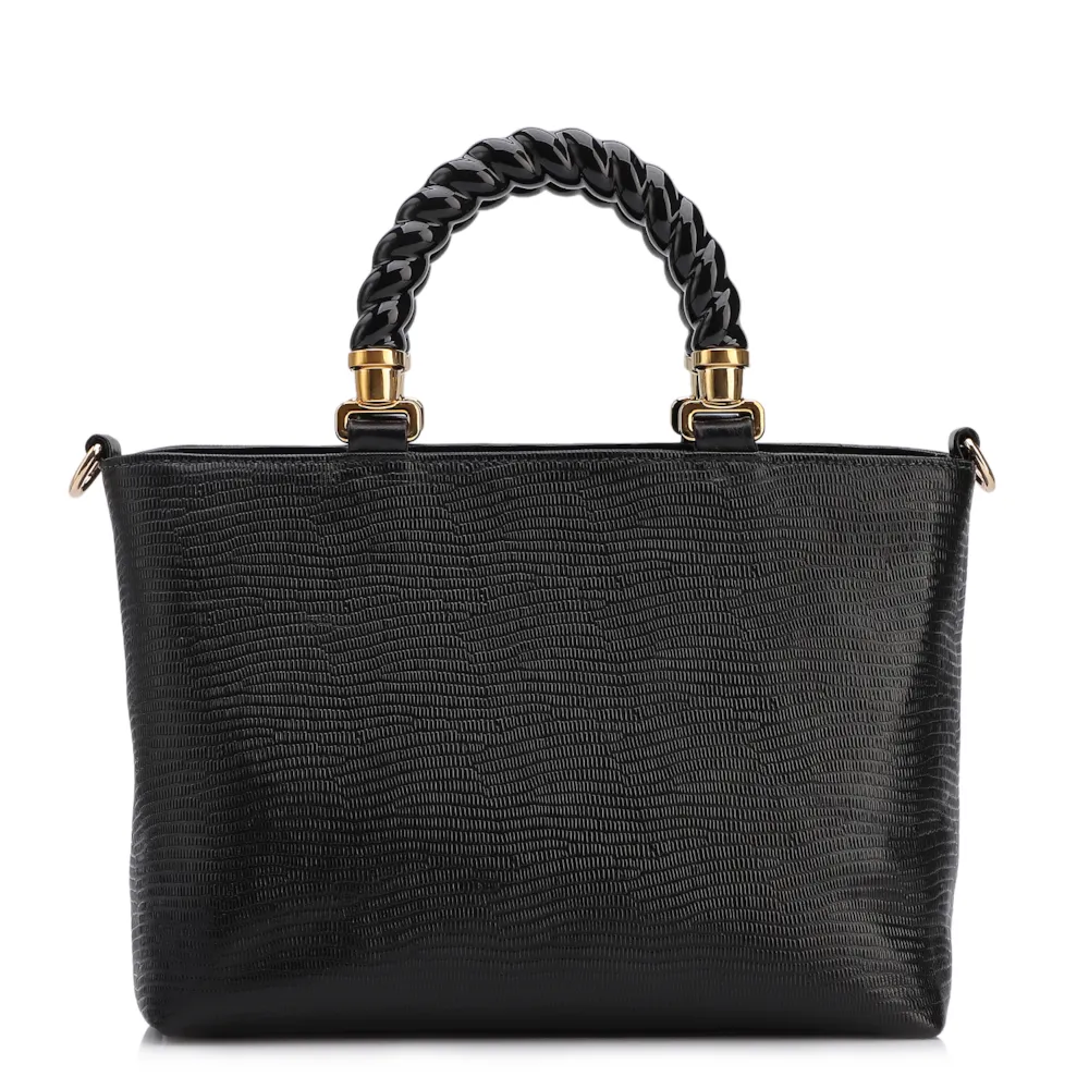 Bolsa Tote Couro Lezard Preto/Couro Preto - imagem 3