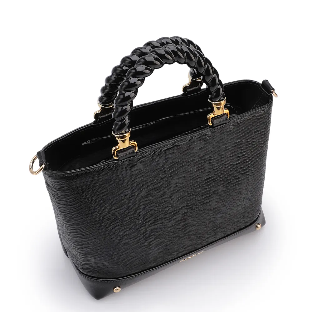 Bolsa Tote Couro Lezard Preto/Couro Preto - imagem 4