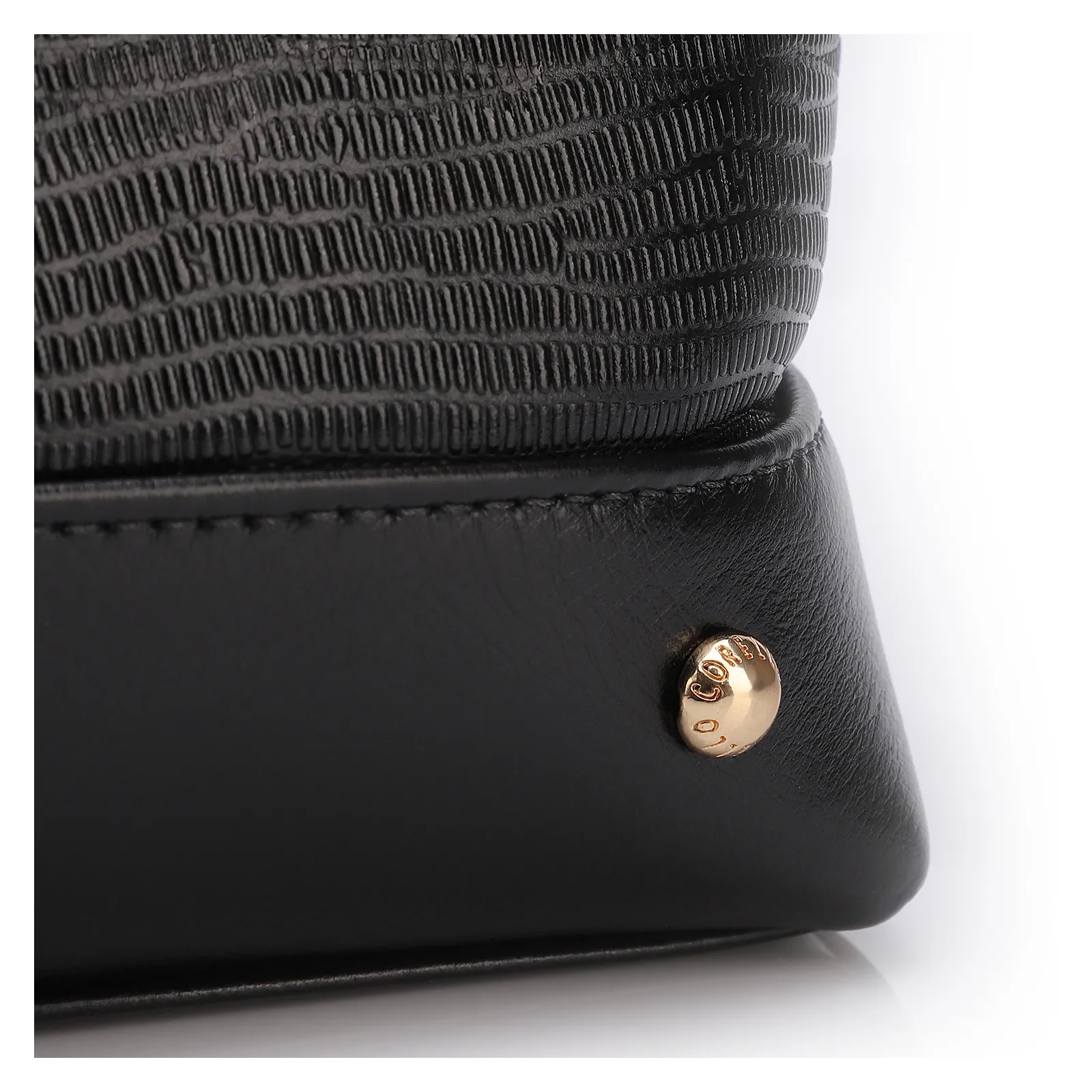 Bolsa Tote Couro Lezard Preto/Couro Preto
