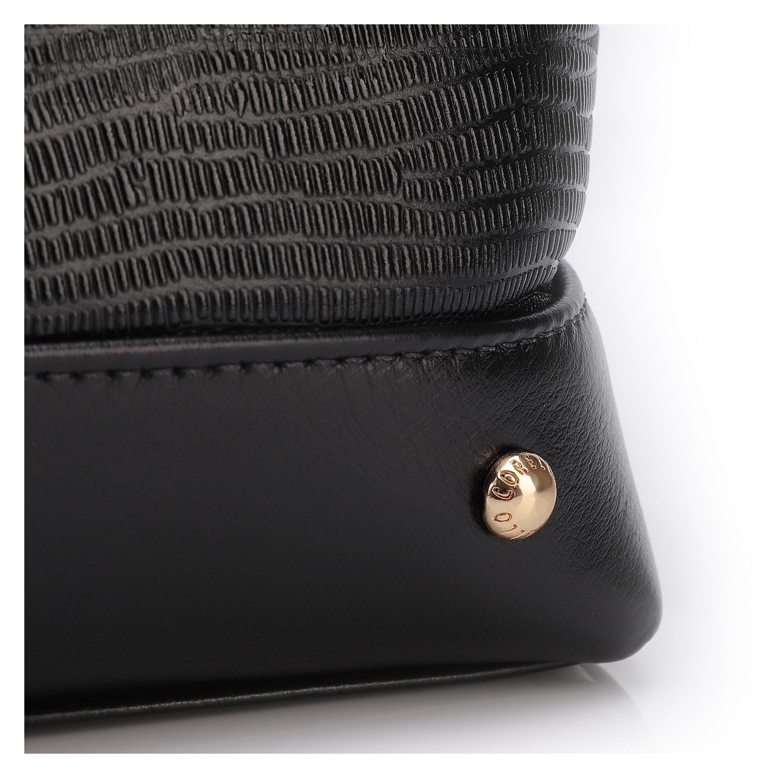 Bolsa Tote Couro Lezard Preto/Couro Preto