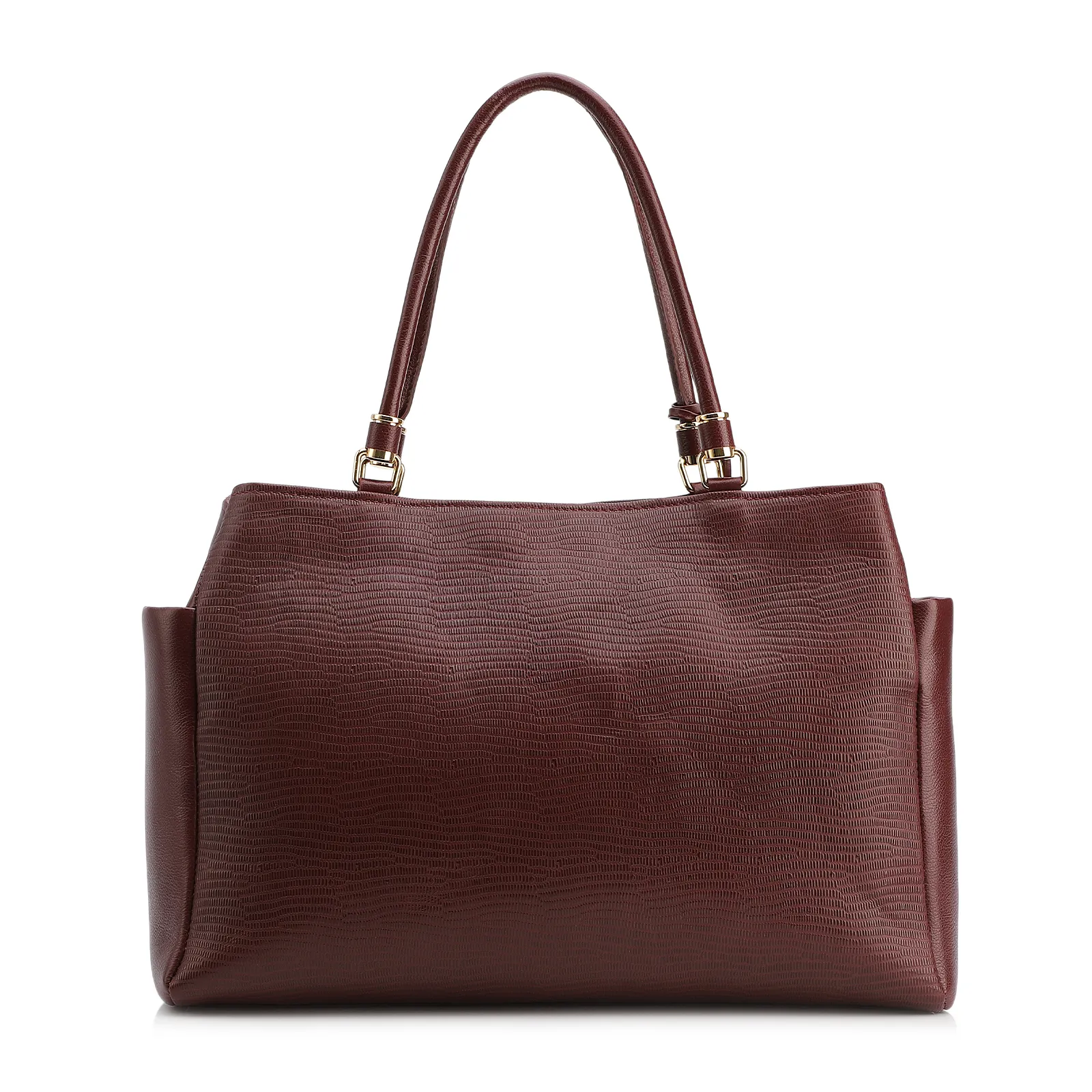 Bolsa Tote Couro Lezard Vinho/Couro Vinho Bolso Lateral