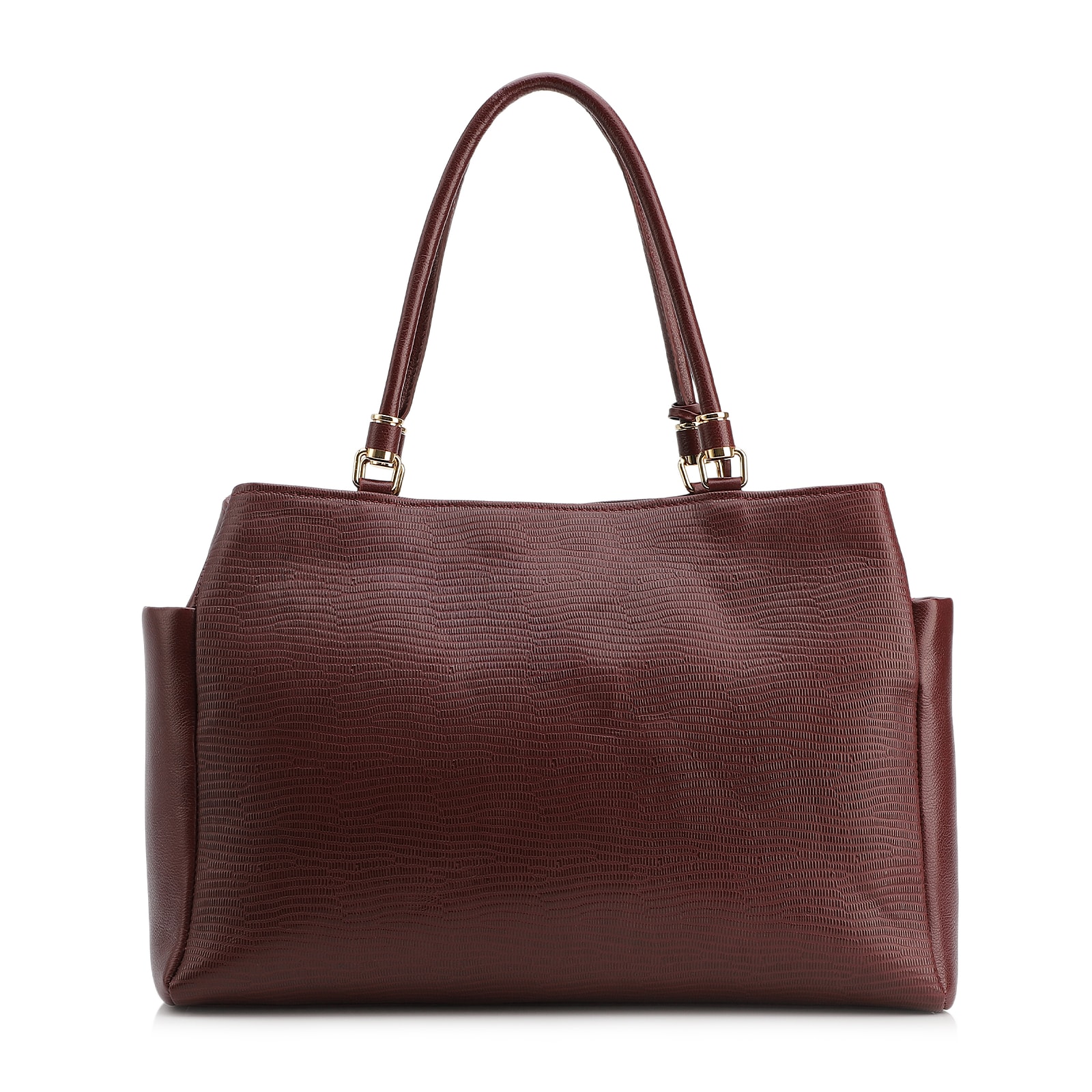 Bolsa Tote Couro Lezard Vinho/Couro Vinho Bolso Lateral