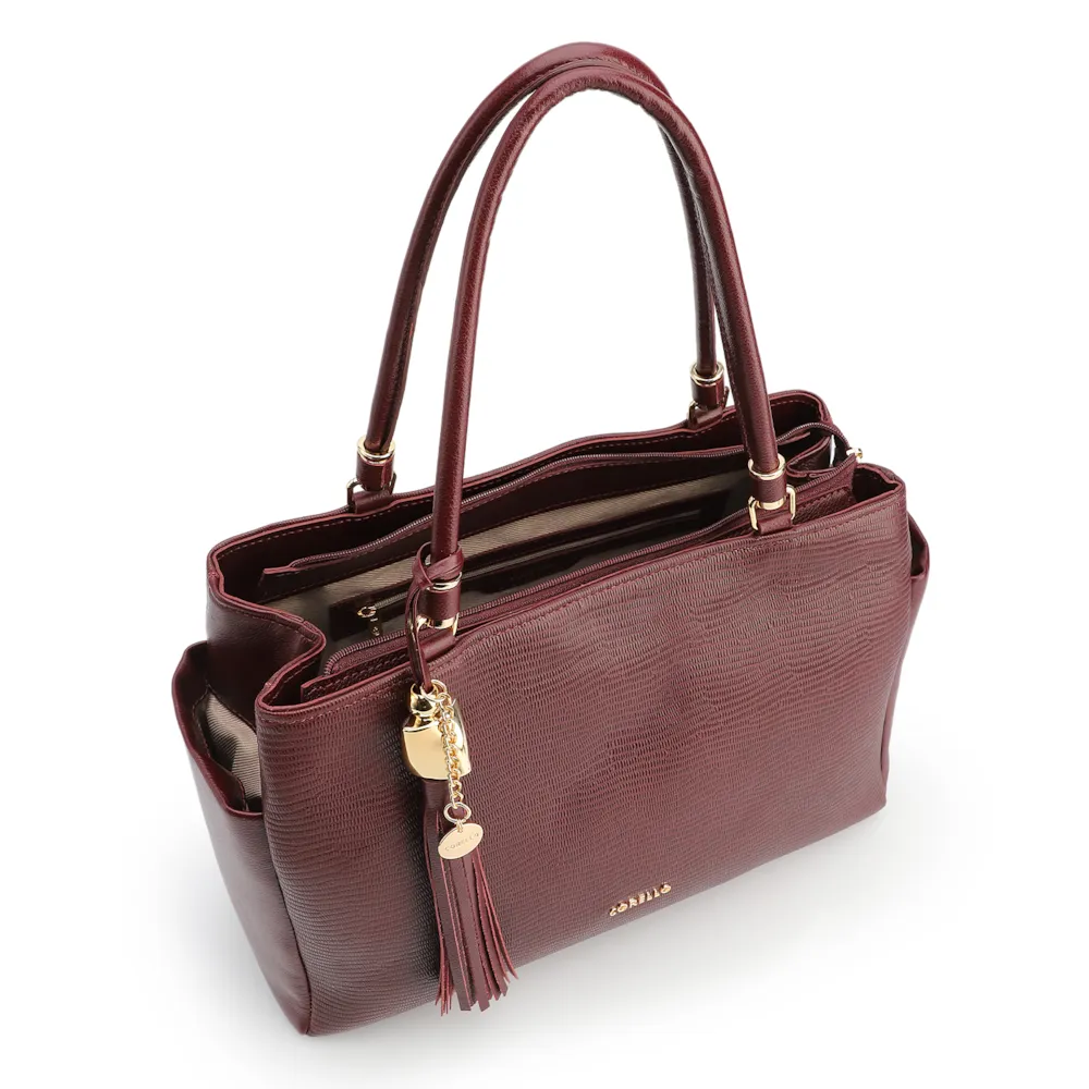 Bolsa Tote Couro Lezard Vinho/Couro Vinho Bolso Lateral - imagem 4