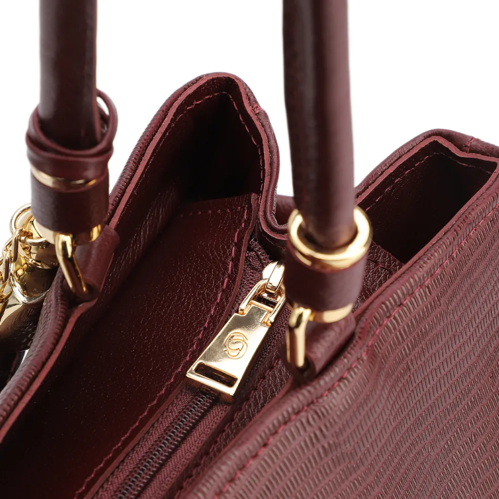 Bolsa Tote Couro Lezard Vinho/Couro Vinho Bolso Lateral - imagem 5