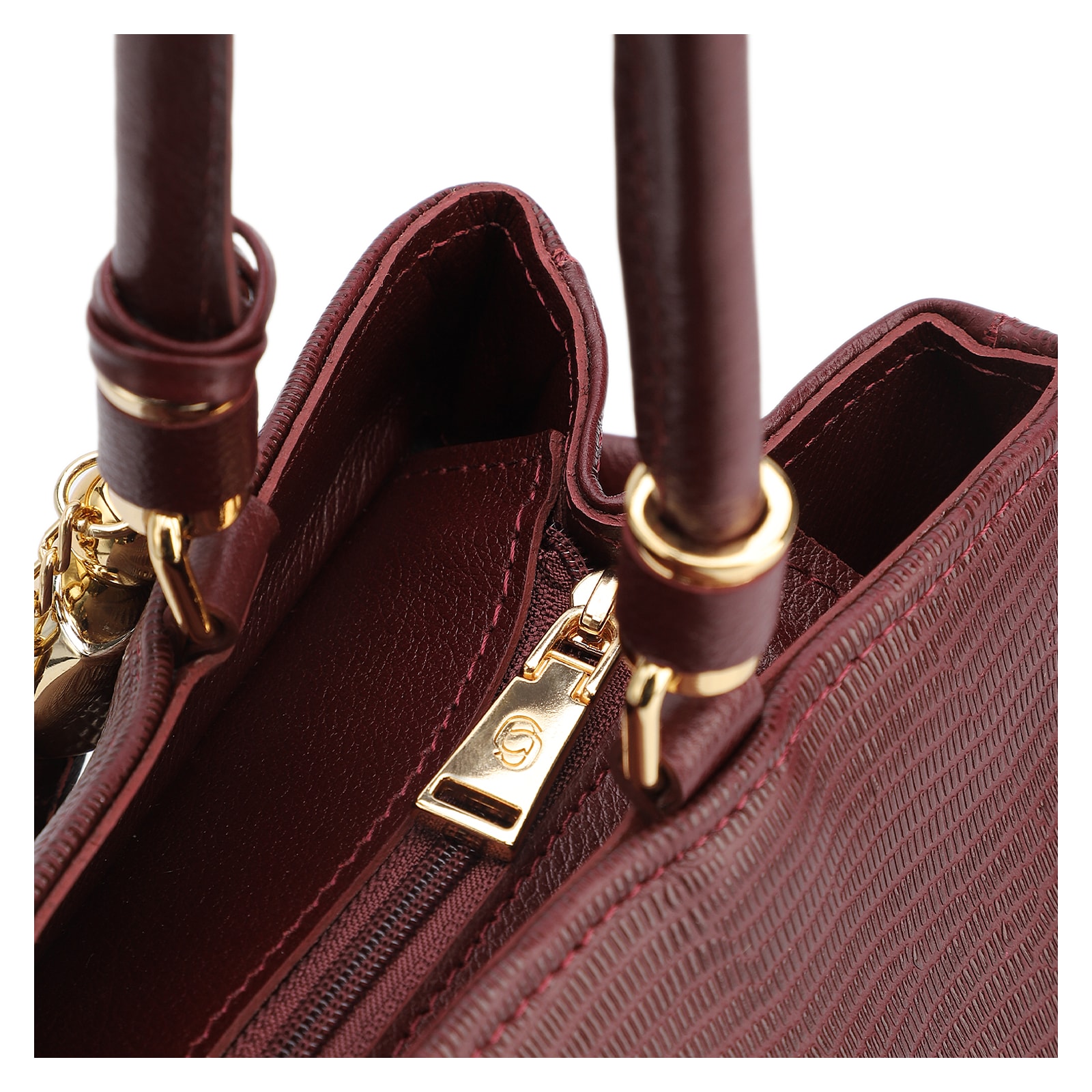 Bolsa Tote Couro Lezard Vinho/Couro Vinho Bolso Lateral
