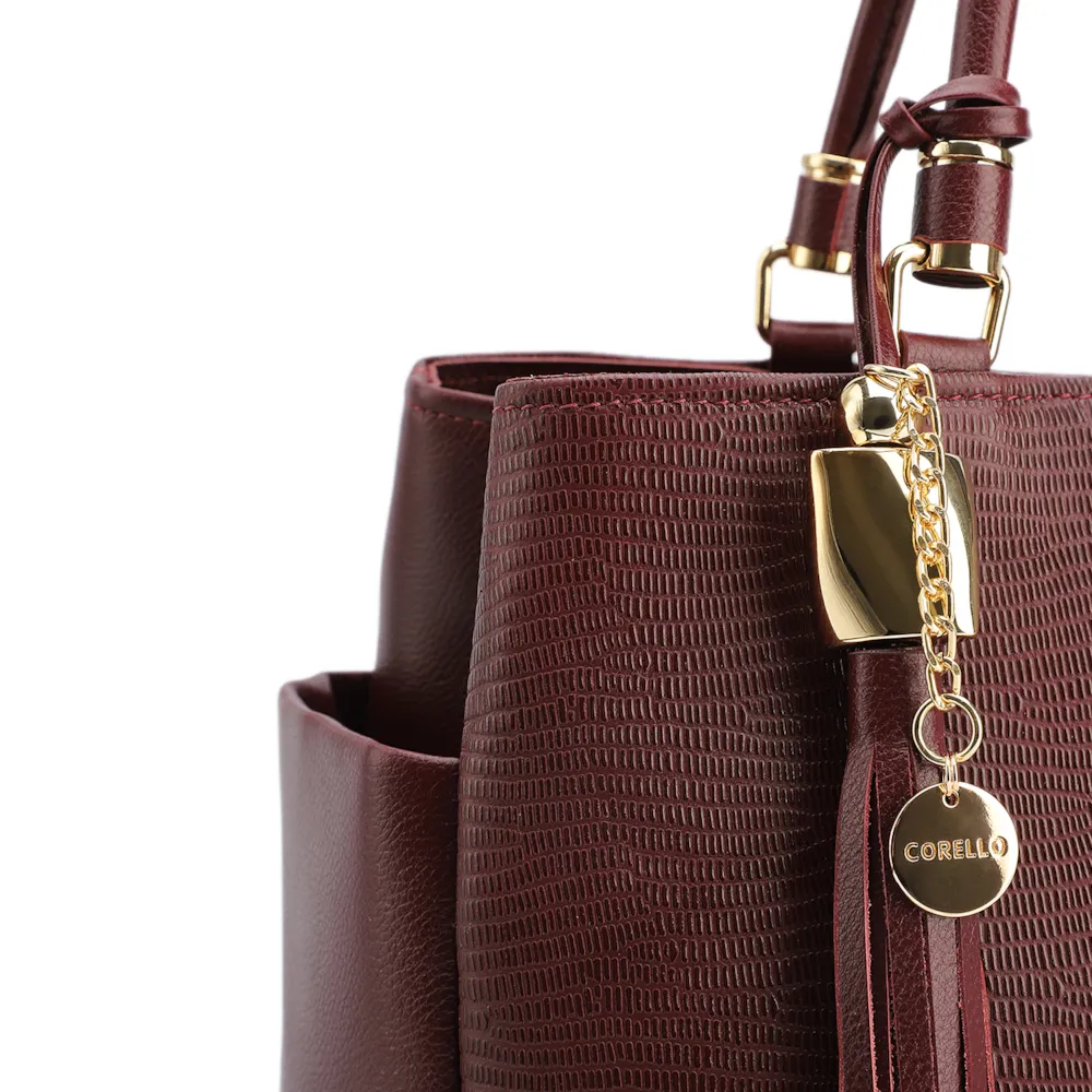 Bolsa Tote Couro Lezard Vinho/Couro Vinho Bolso Lateral - imagem 7