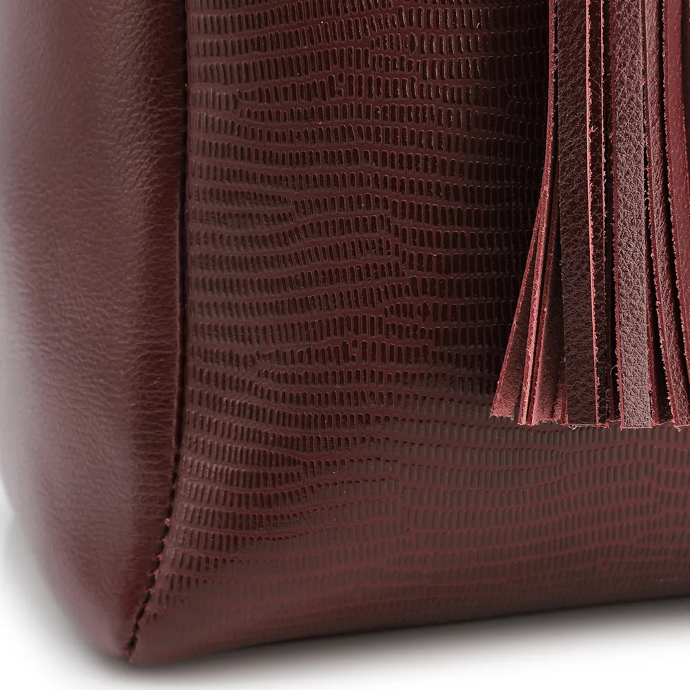 Bolsa Tote Couro Lezard Vinho/Couro Vinho Bolso Lateral - imagem 8