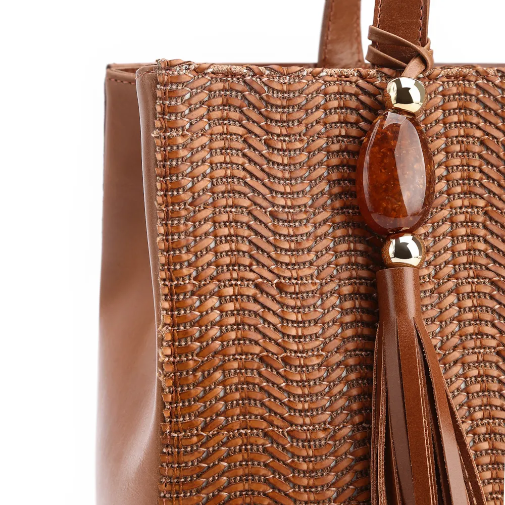 Bolsa Tote Couro Marrom/Alt Tramado Marrom - imagem 7