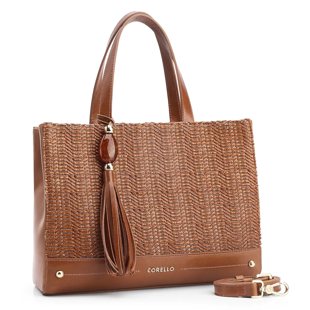Bolsa Tote Couro Marrom/Alt Tramado Marrom - imagem 2
