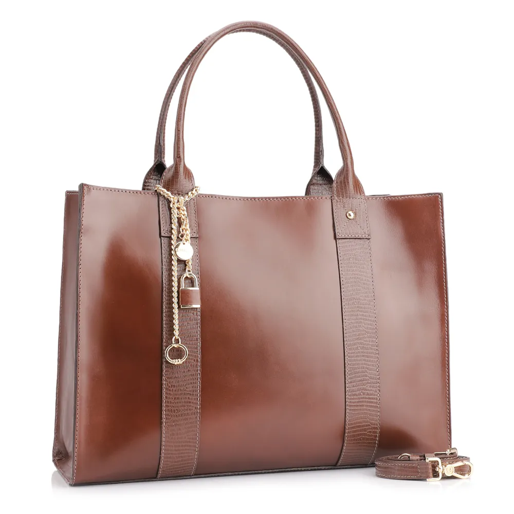 Bolsa Tote Couro Marrom/Couro Lezard Marrom - imagem 3