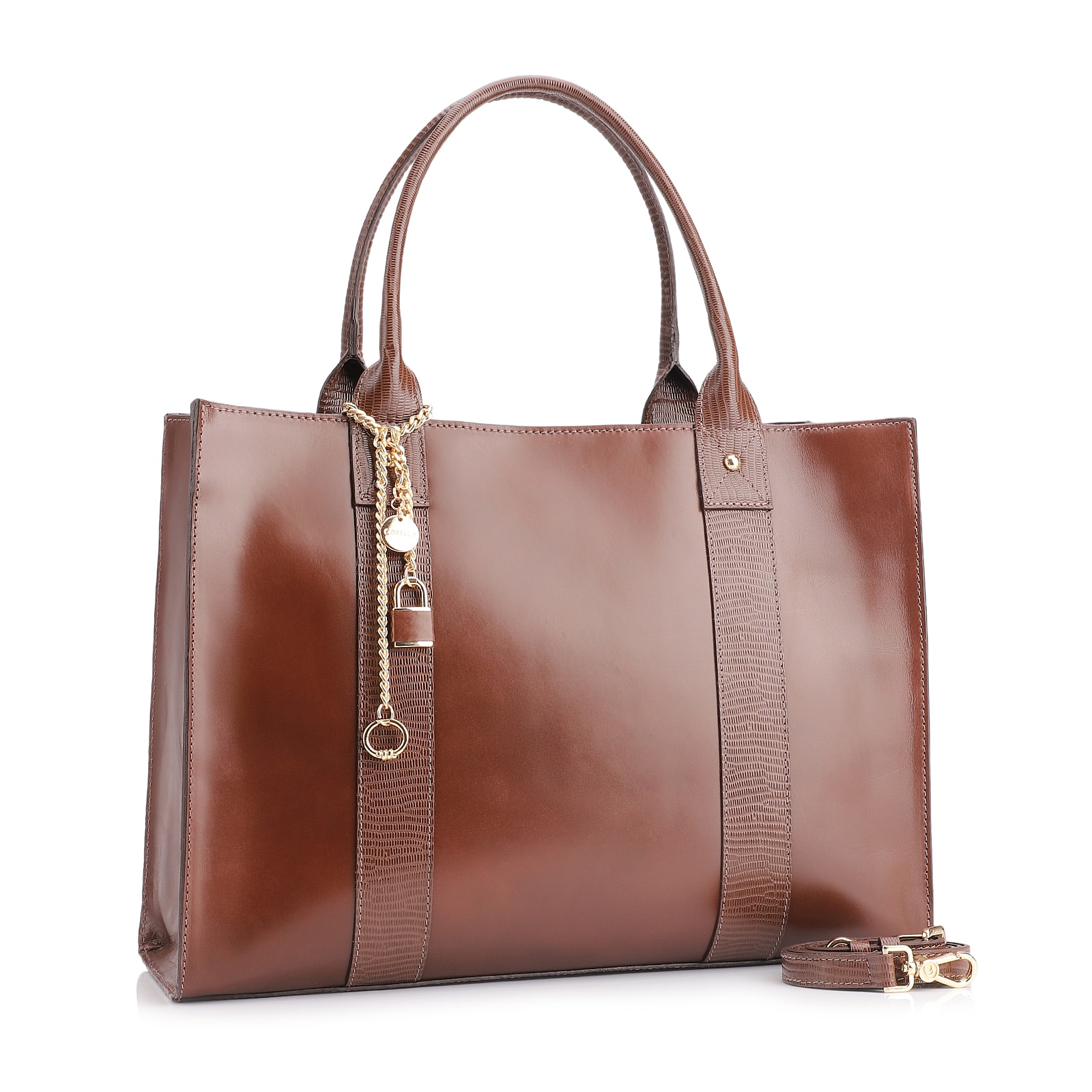 Bolsa Tote Couro Marrom/Couro Lezard Marrom