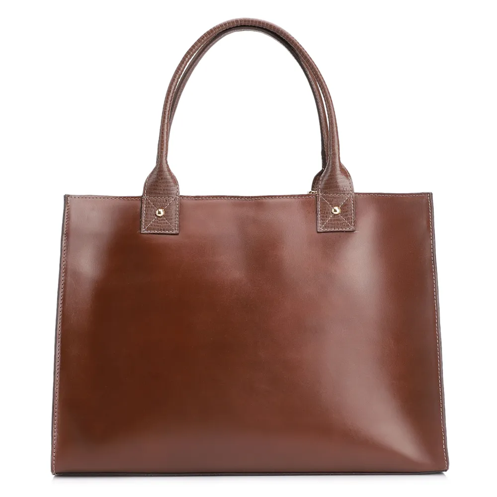 Bolsa Tote Couro Marrom/Couro Lezard Marrom - imagem 4