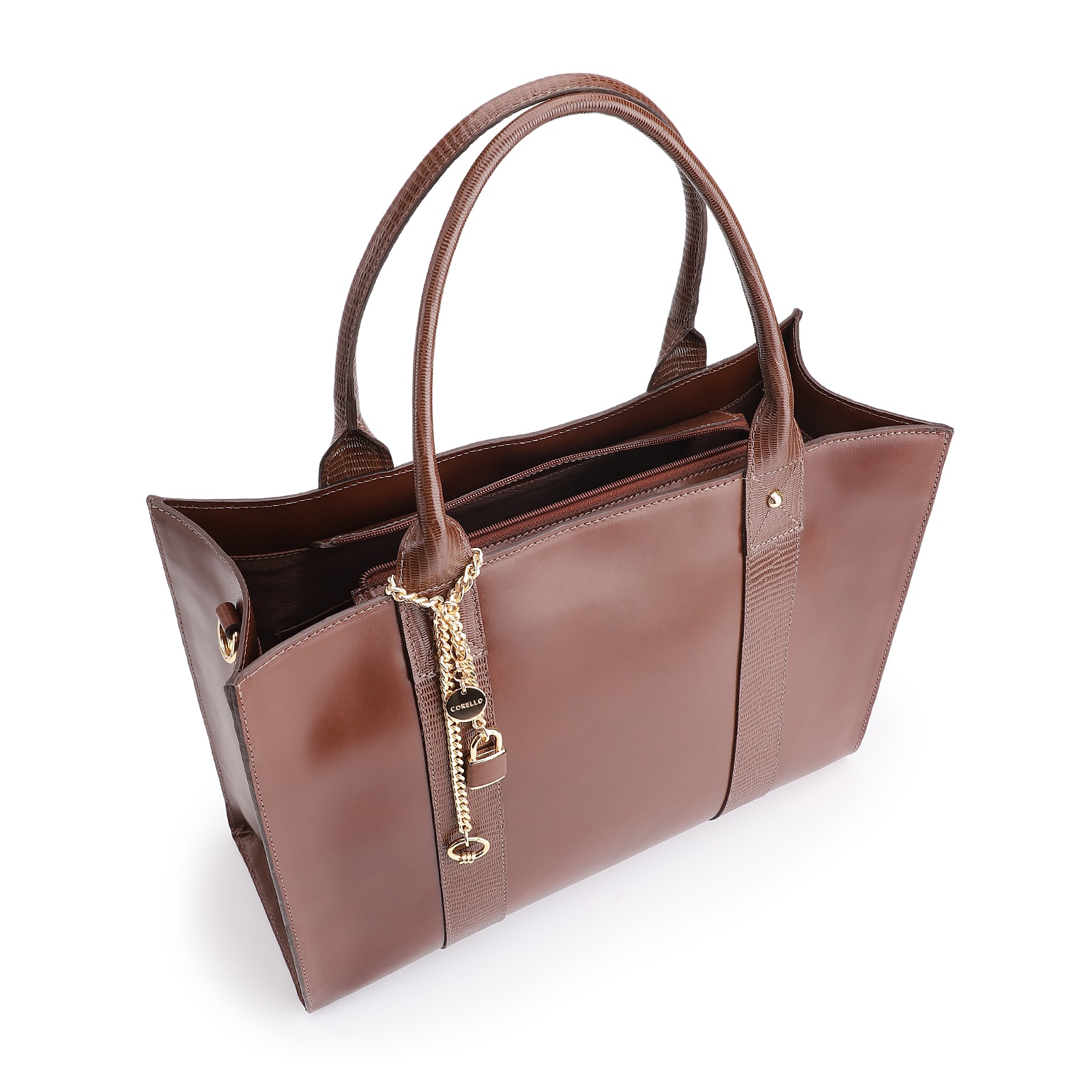 Bolsa Tote Couro Marrom/Couro Lezard Marrom