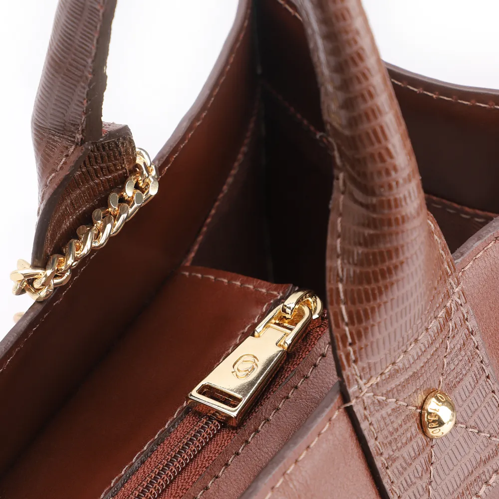 Bolsa Tote Couro Marrom/Couro Lezard Marrom - imagem 6