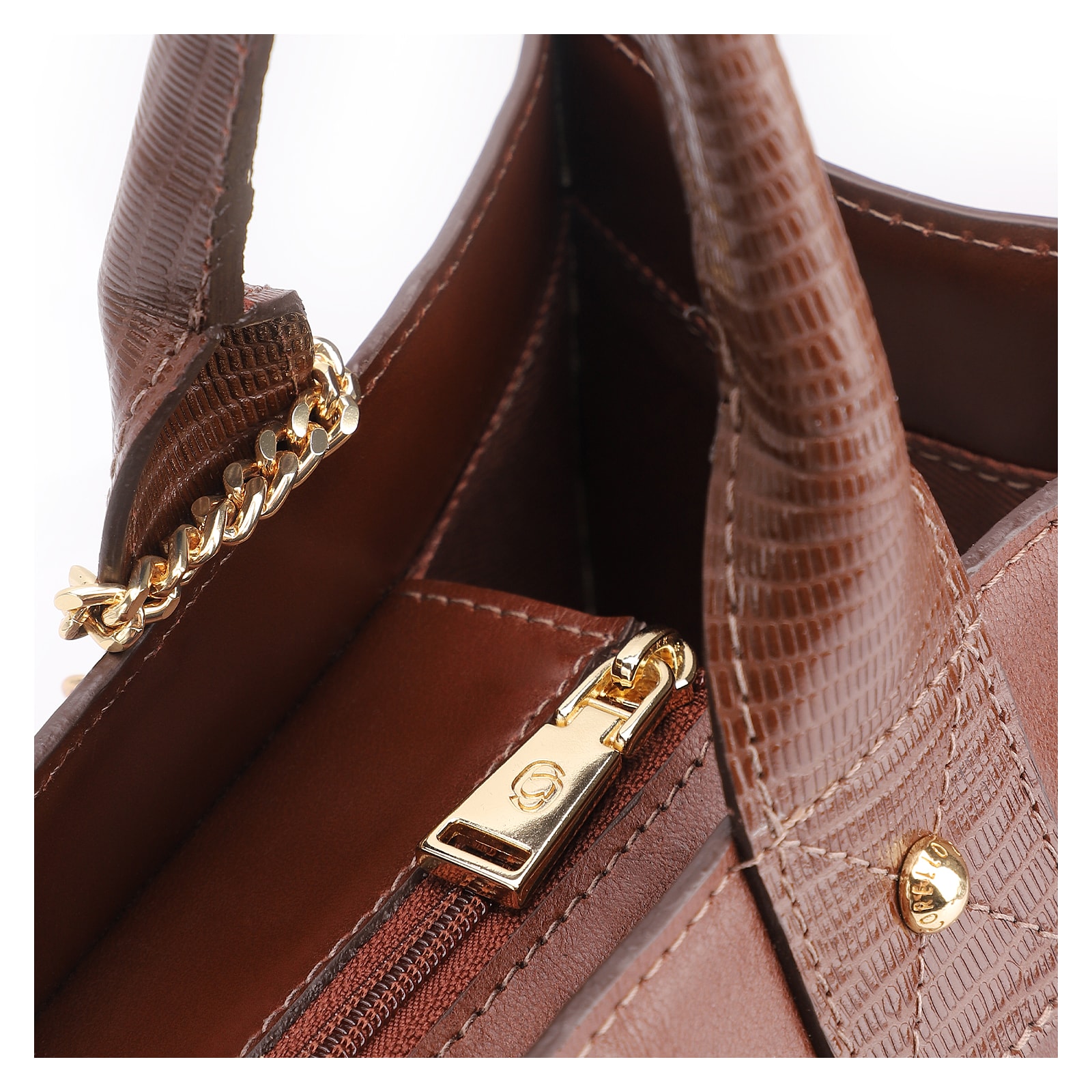 Bolsa Tote Couro Marrom/Couro Lezard Marrom