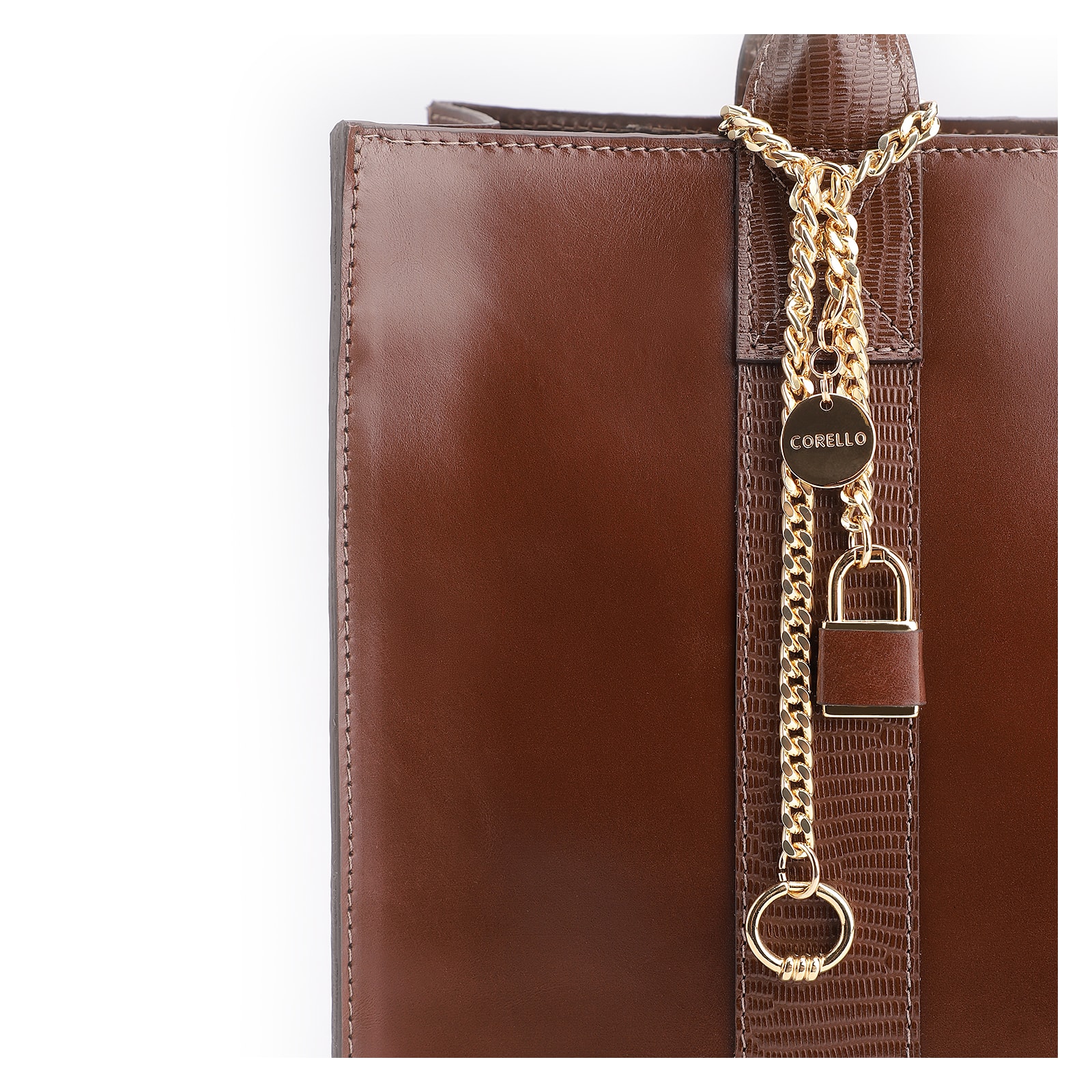 Bolsa Tote Couro Marrom/Couro Lezard Marrom