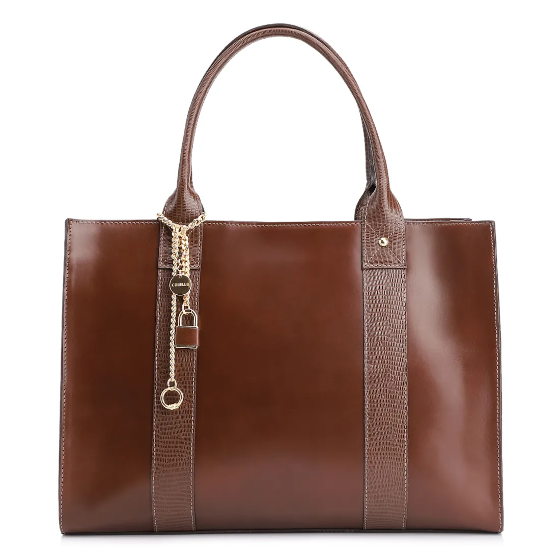 Bolsa Tote Couro Marrom/Couro Lezard Marrom
