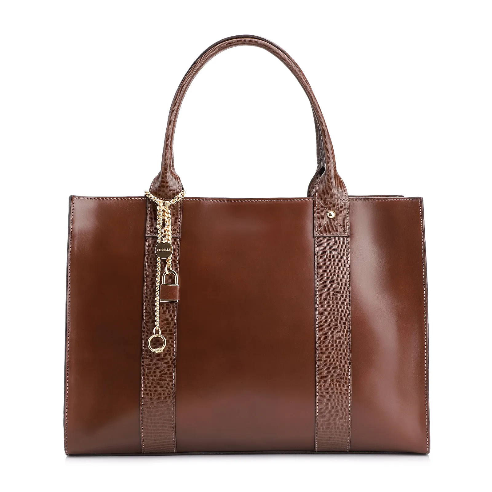 Bolsa Tote Couro Marrom/Couro Lezard Marrom
