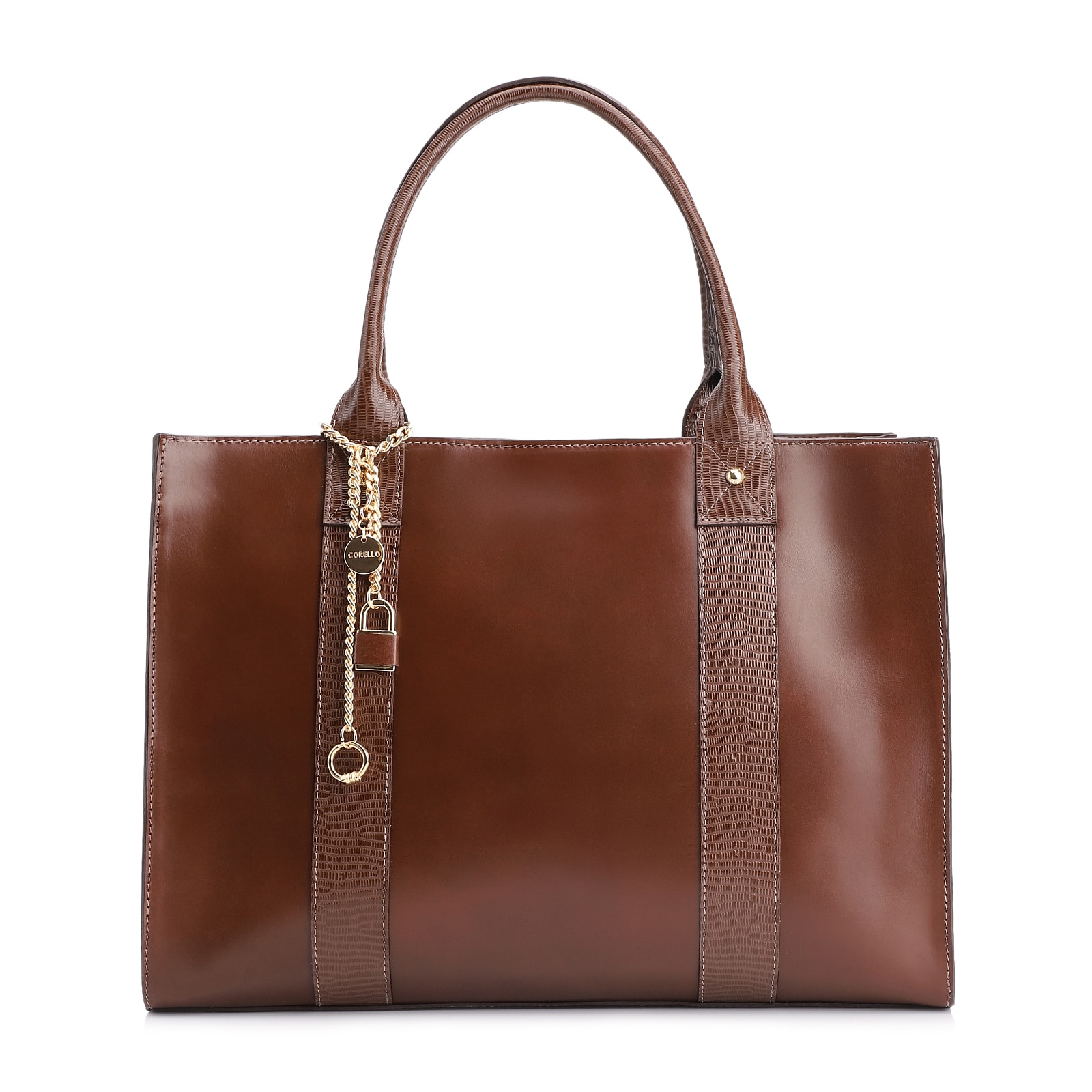 Bolsa Tote Couro Marrom/Couro Lezard Marrom