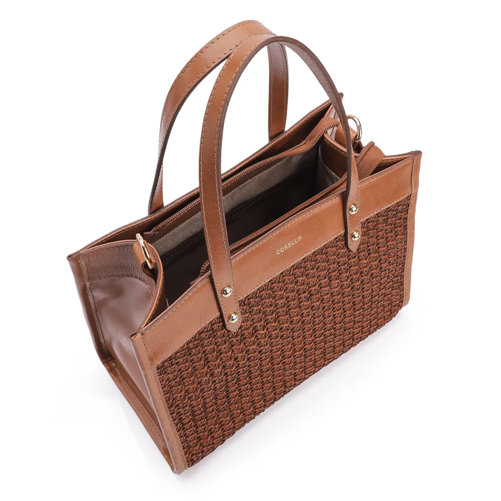 Bolsa Tote Couro Marrom/Crochet Marrom - imagem 4