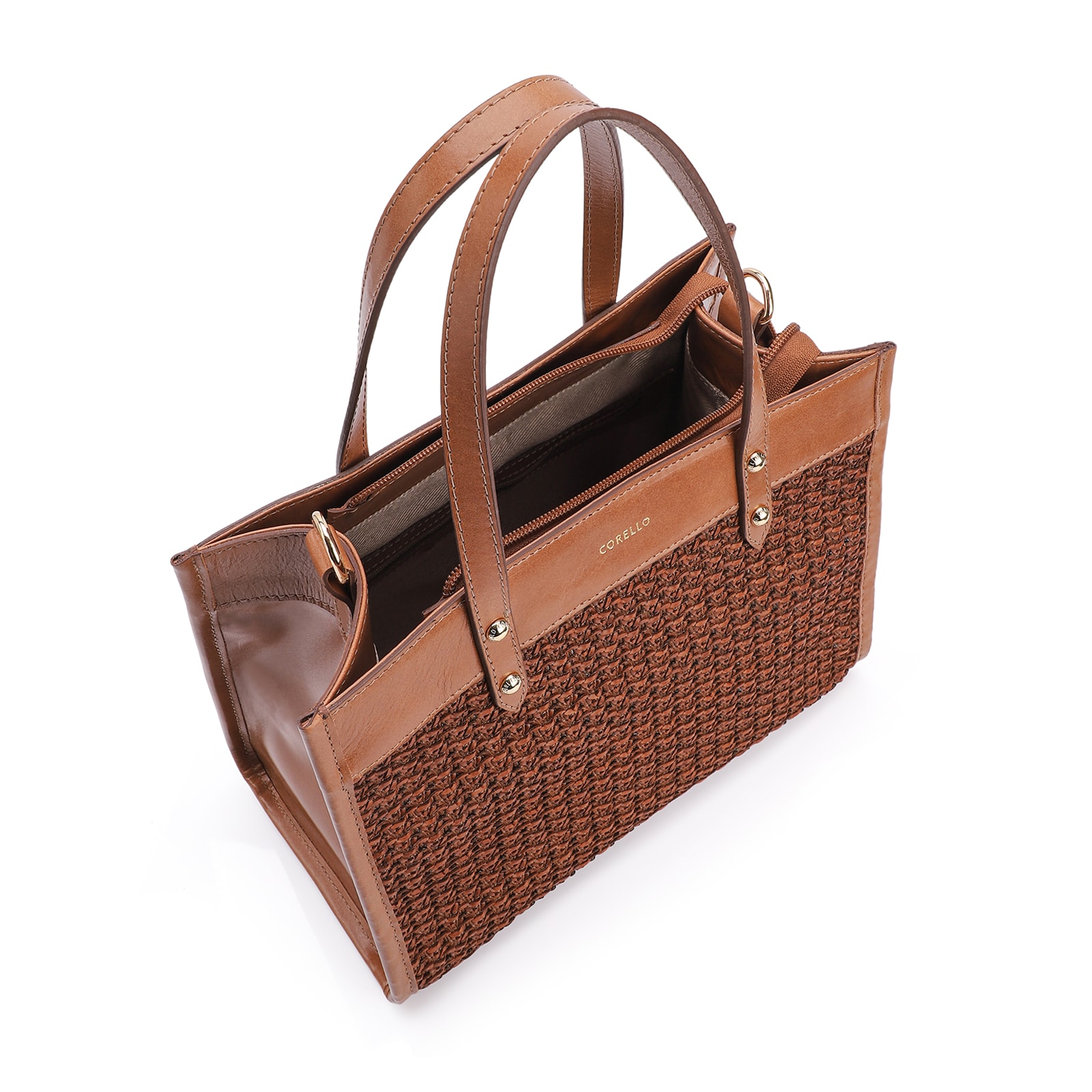 Bolsa Tote Couro Marrom/Crochet Marrom