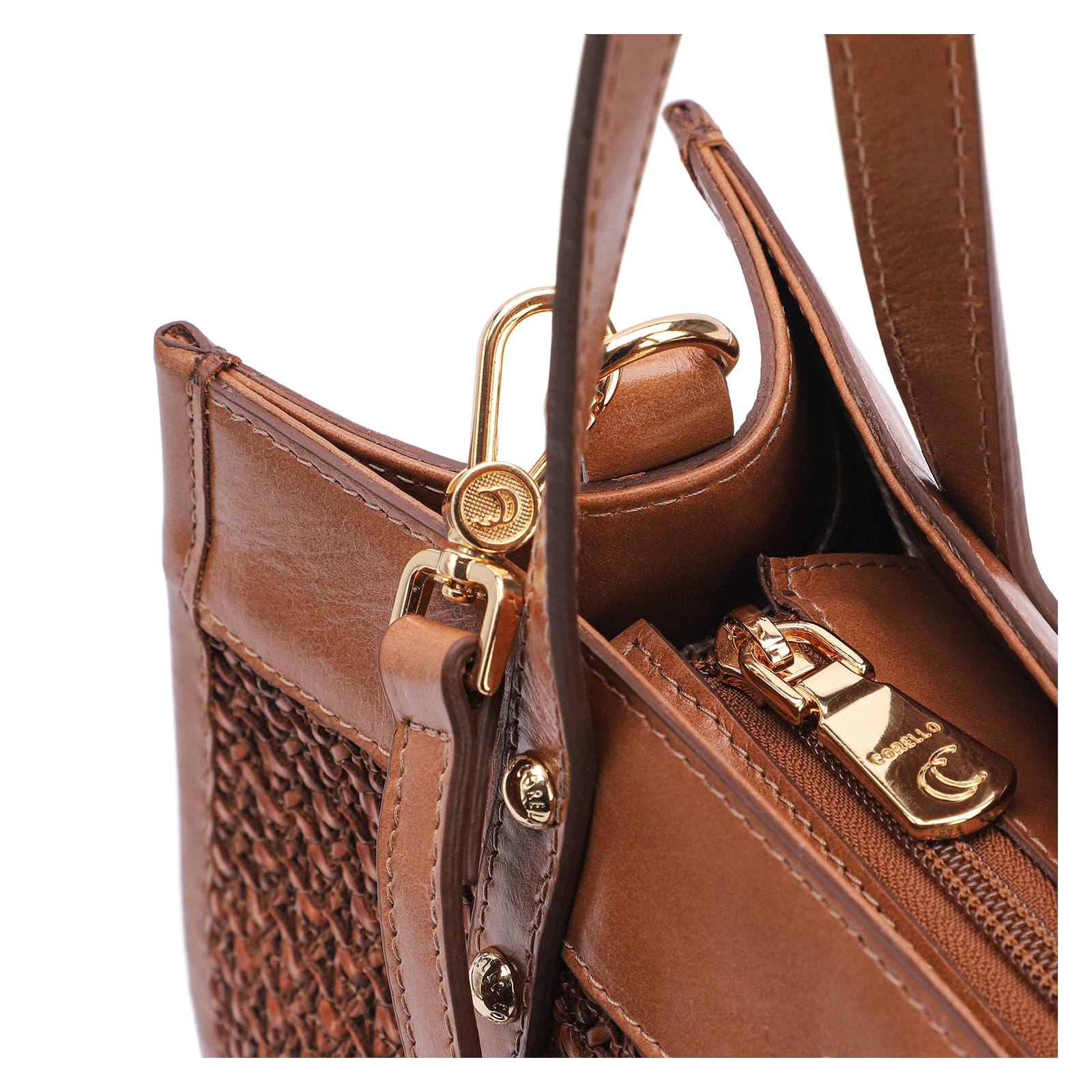 Bolsa Tote Couro Marrom/Crochet Marrom