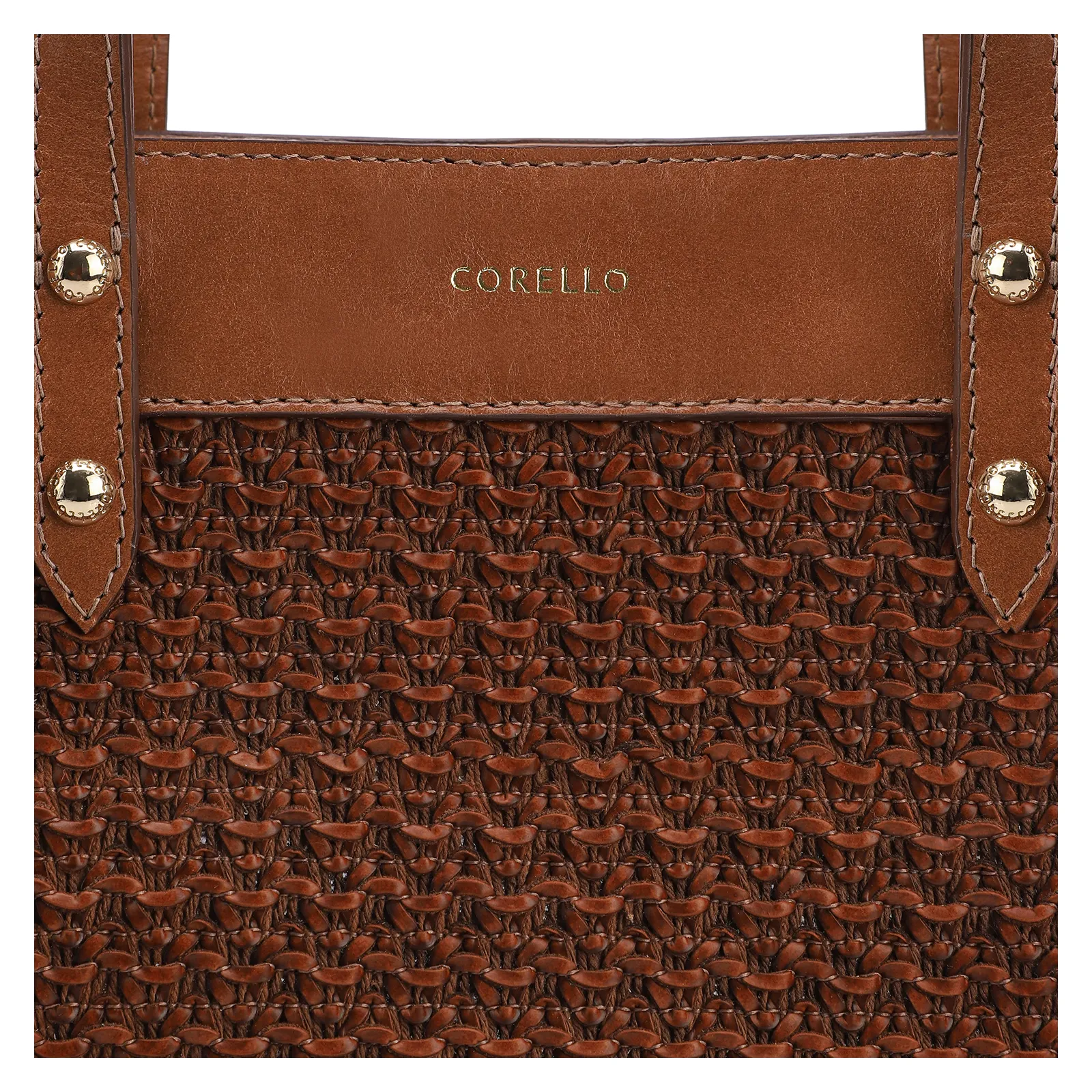 Bolsa Tote Couro Marrom/Crochet Marrom