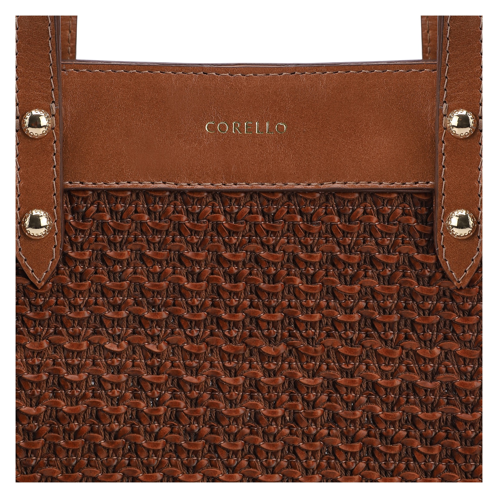 Bolsa Tote Couro Marrom/Crochet Marrom