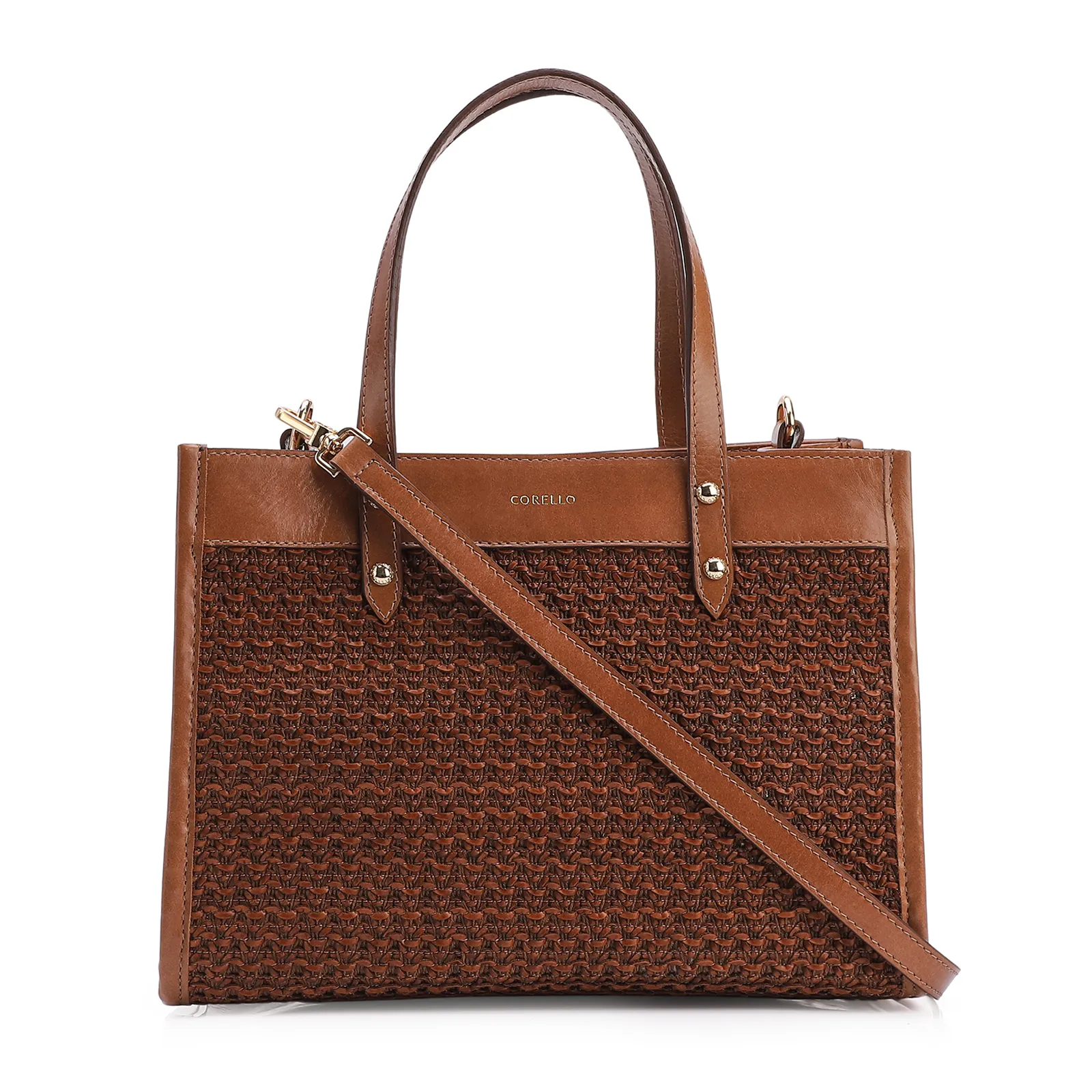 Bolsa Tote Couro Marrom/Crochet Marrom