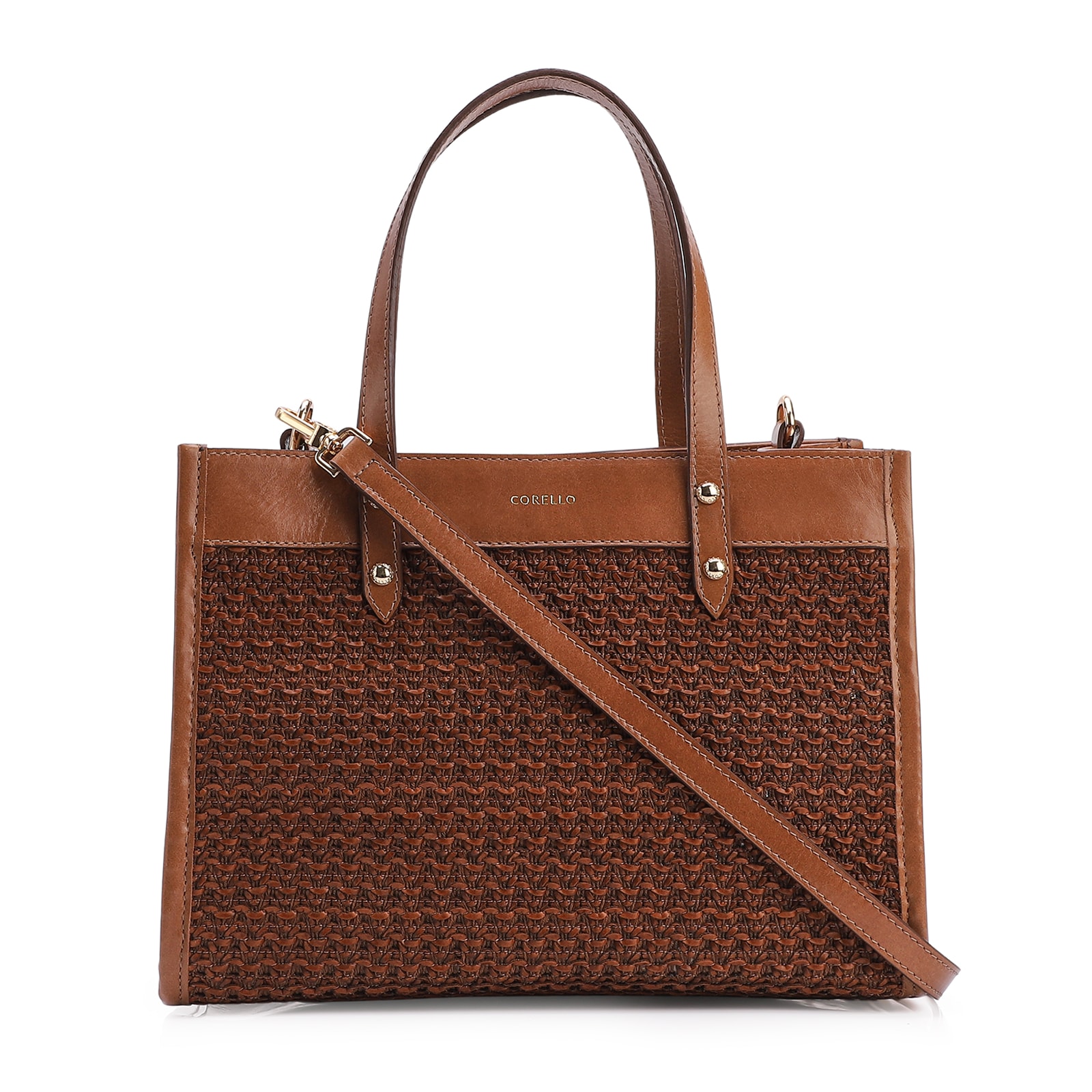 Bolsa Tote Couro Marrom/Crochet Marrom