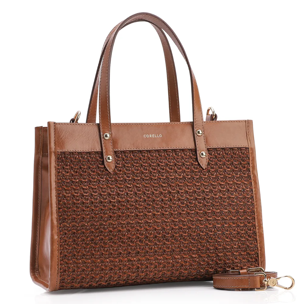 Bolsa Tote Couro Marrom/Crochet Marrom - imagem 2