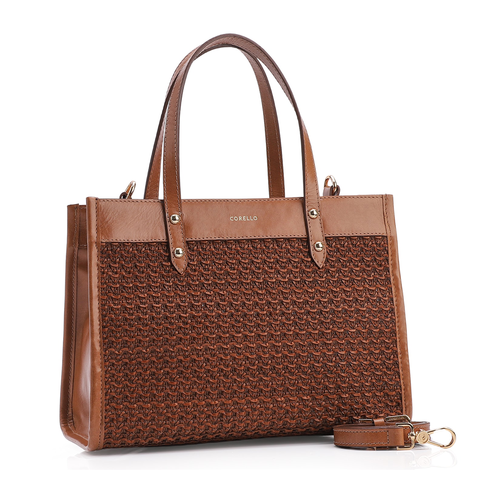 Bolsa Tote Couro Marrom/Crochet Marrom