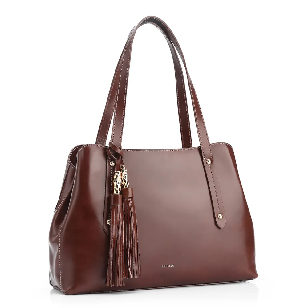 Bolsa Tote Couro Marrom Escuro - imagem 2