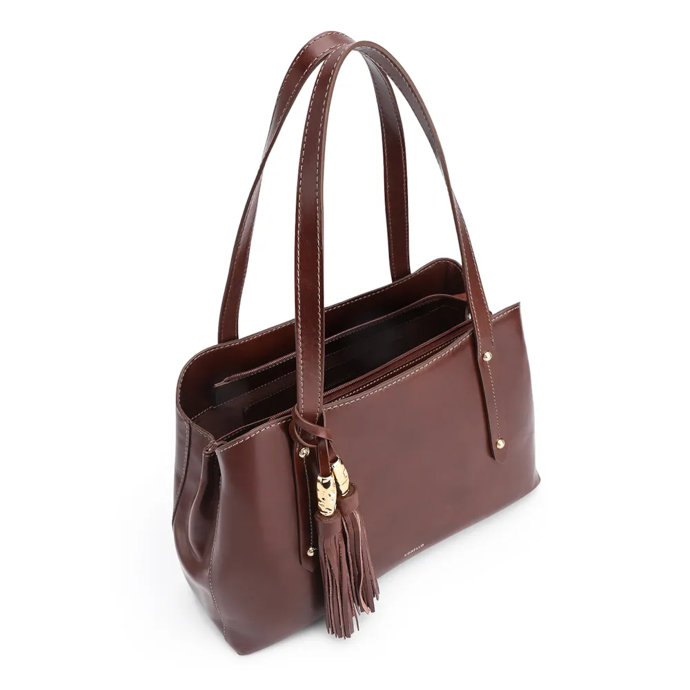 Bolsa Tote Couro Marrom Escuro - imagem 4