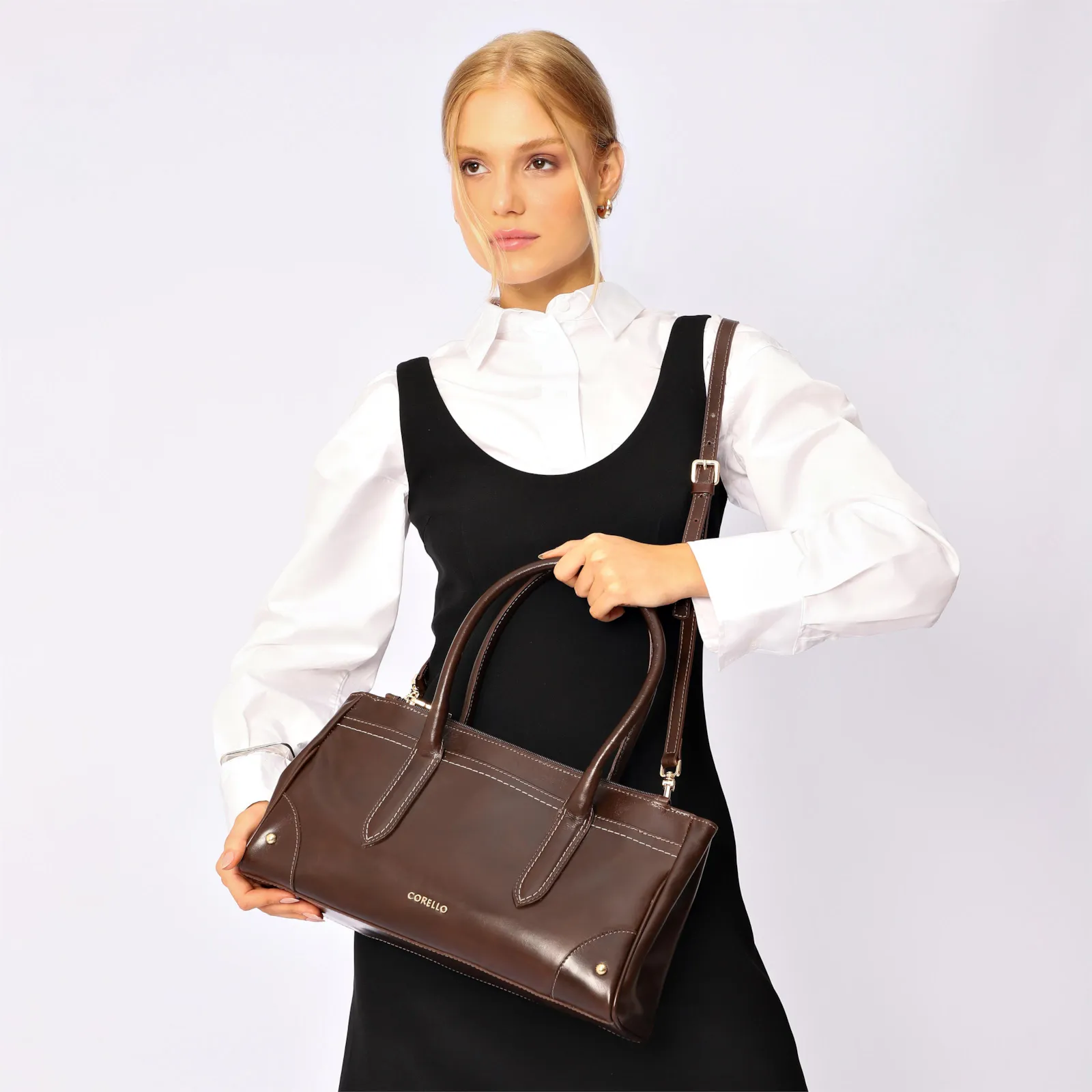 Bolsa Tote Couro Marrom Escuro