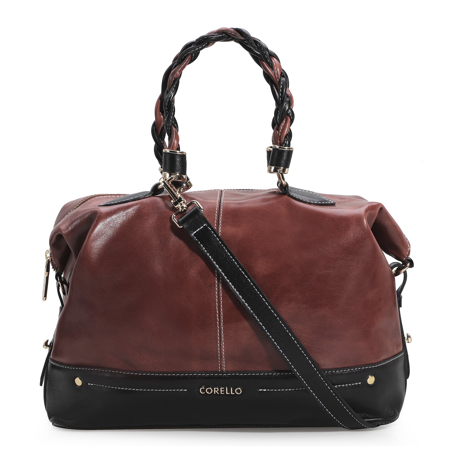 Bolsa Tote Couro Marrom/Preto