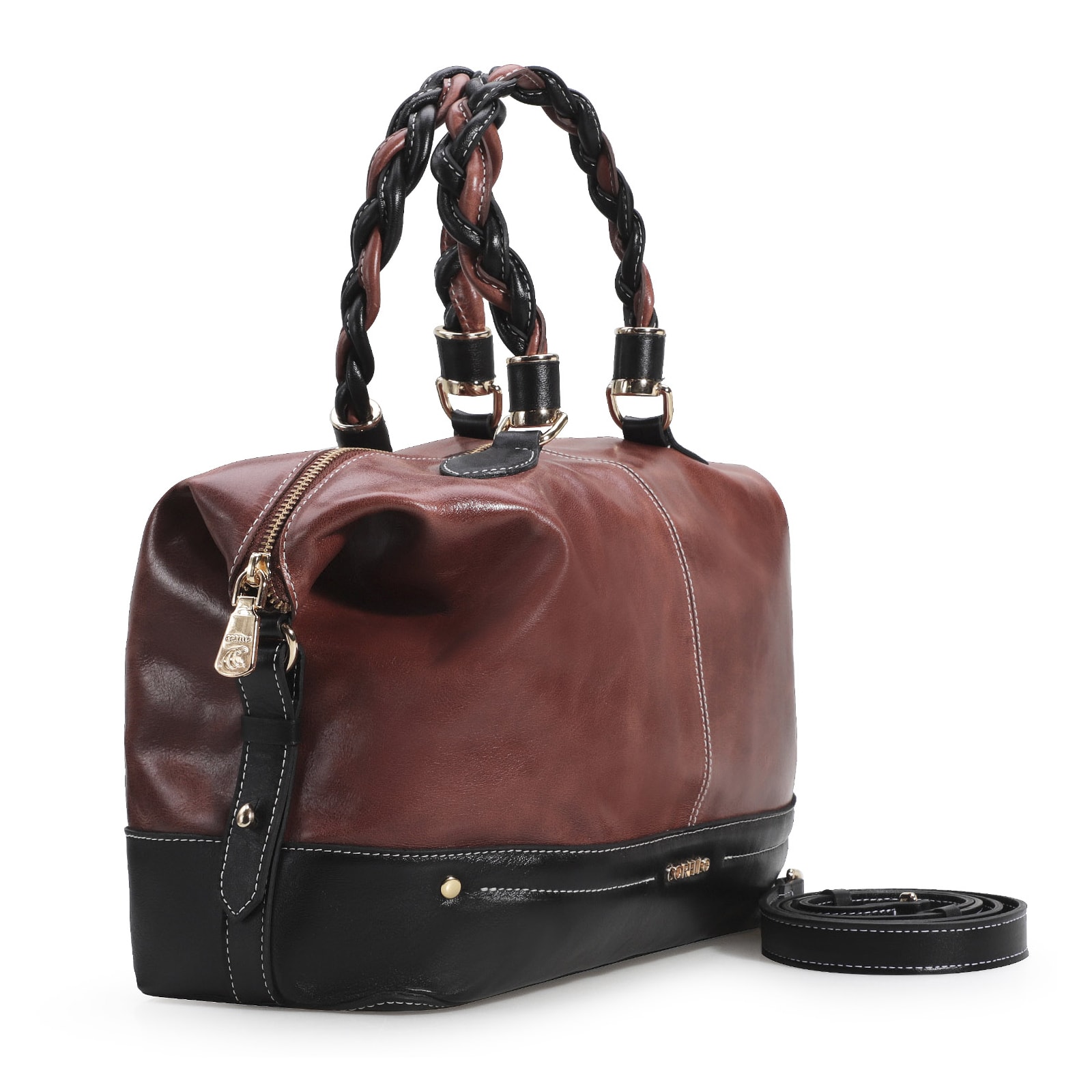 Bolsa Tote Couro Marrom/Preto