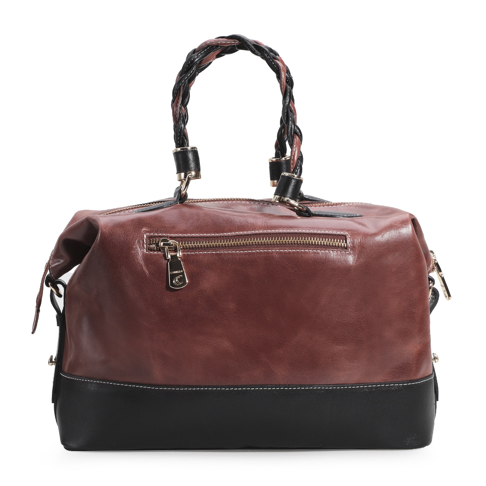 Bolsa Tote Couro Marrom/Preto