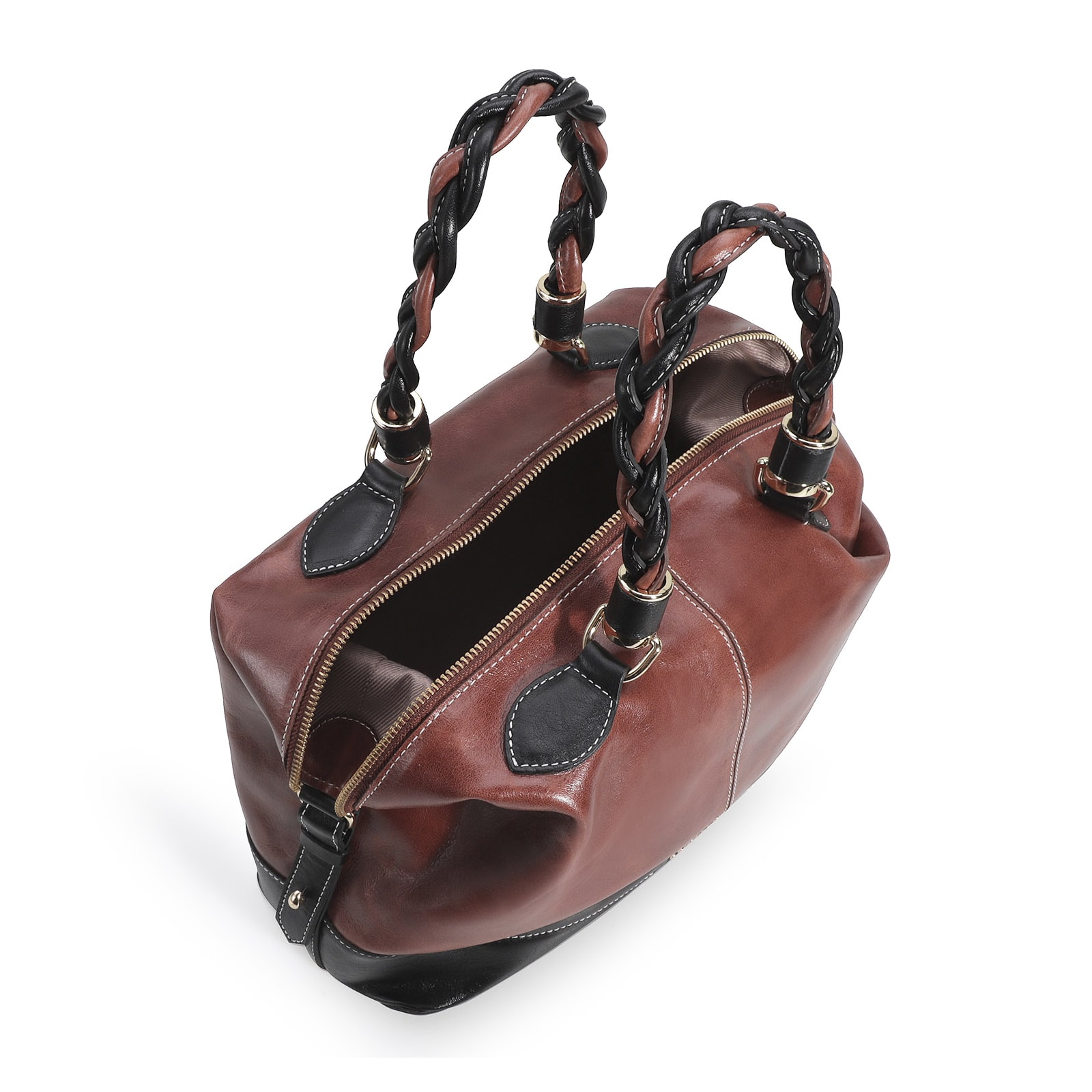 Bolsa Tote Couro Marrom/Preto