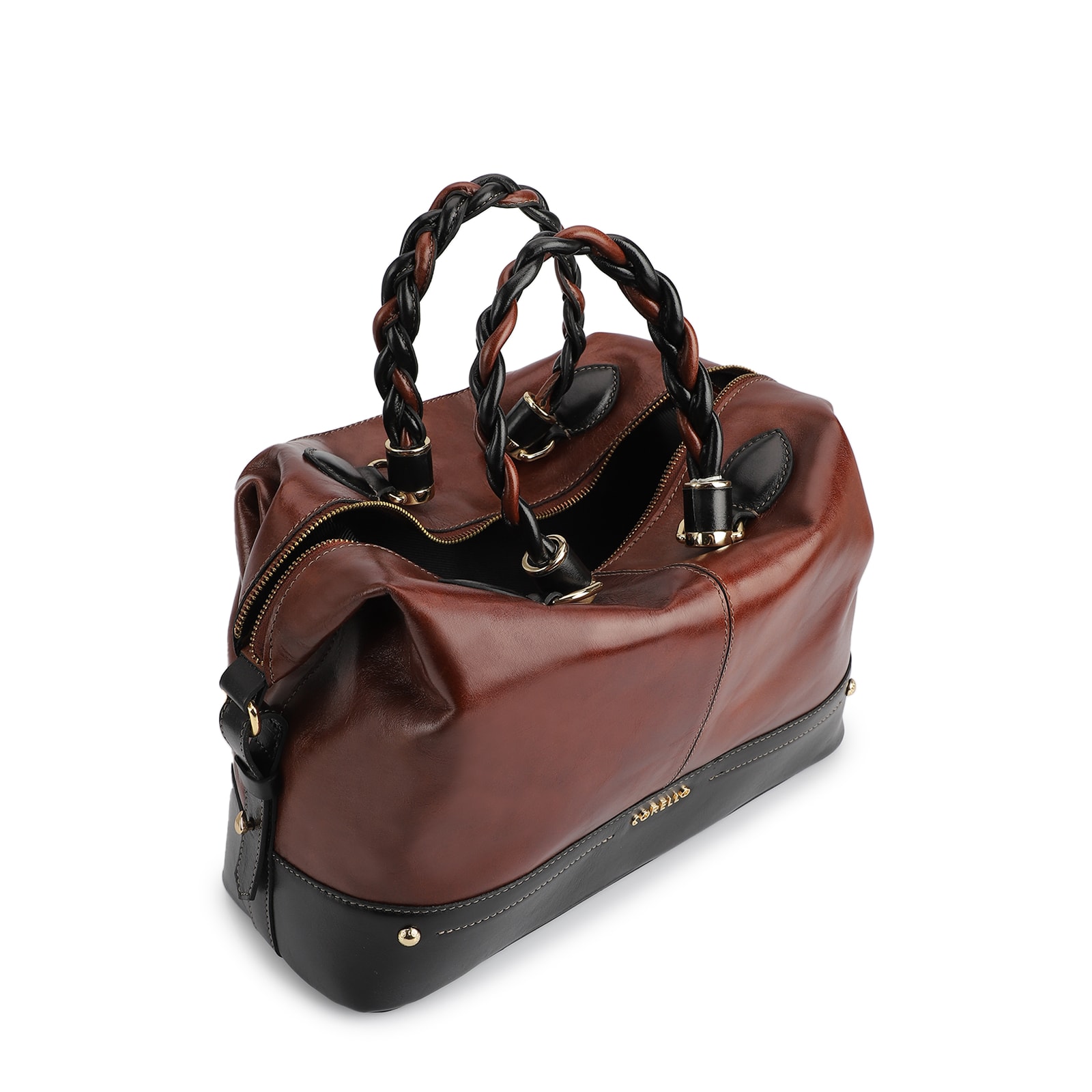 Bolsa Tote Couro Marrom / Preto