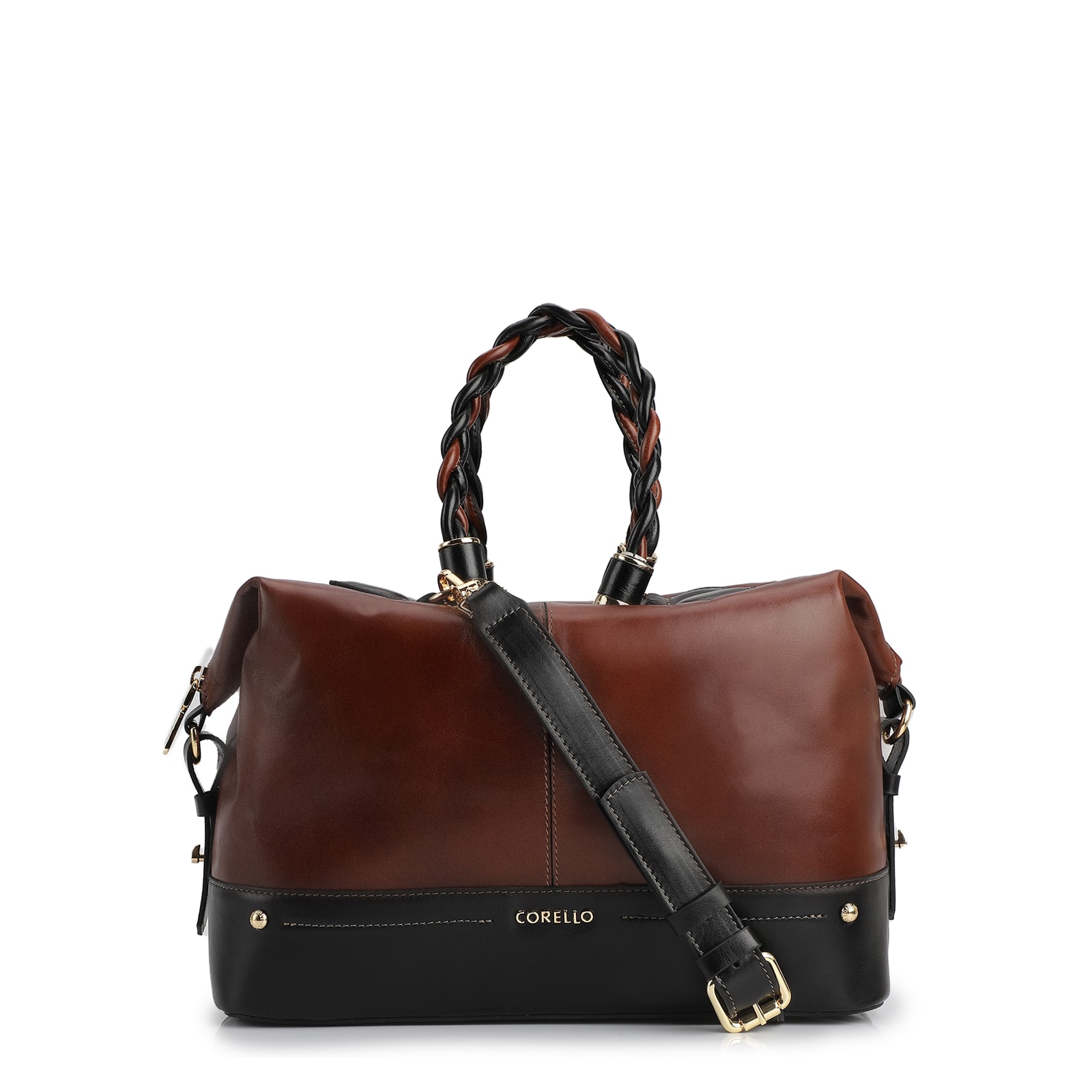 Bolsa Tote Couro Marrom / Preto