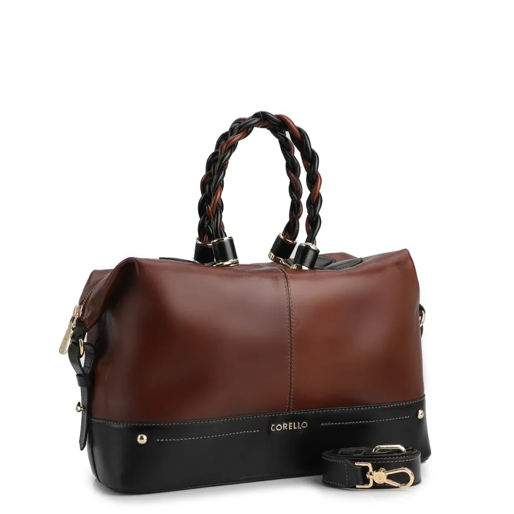 Bolsa Tote Couro Marrom / Preto - imagem 2