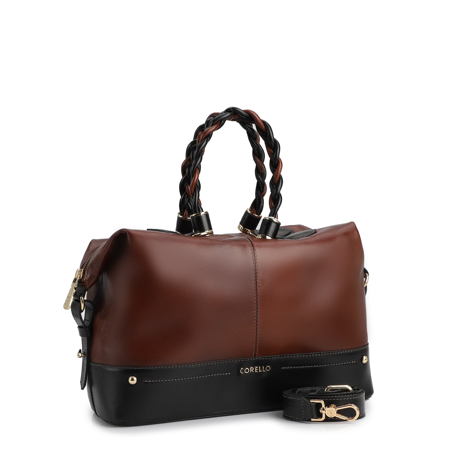 Bolsa Tote Couro Marrom / Preto