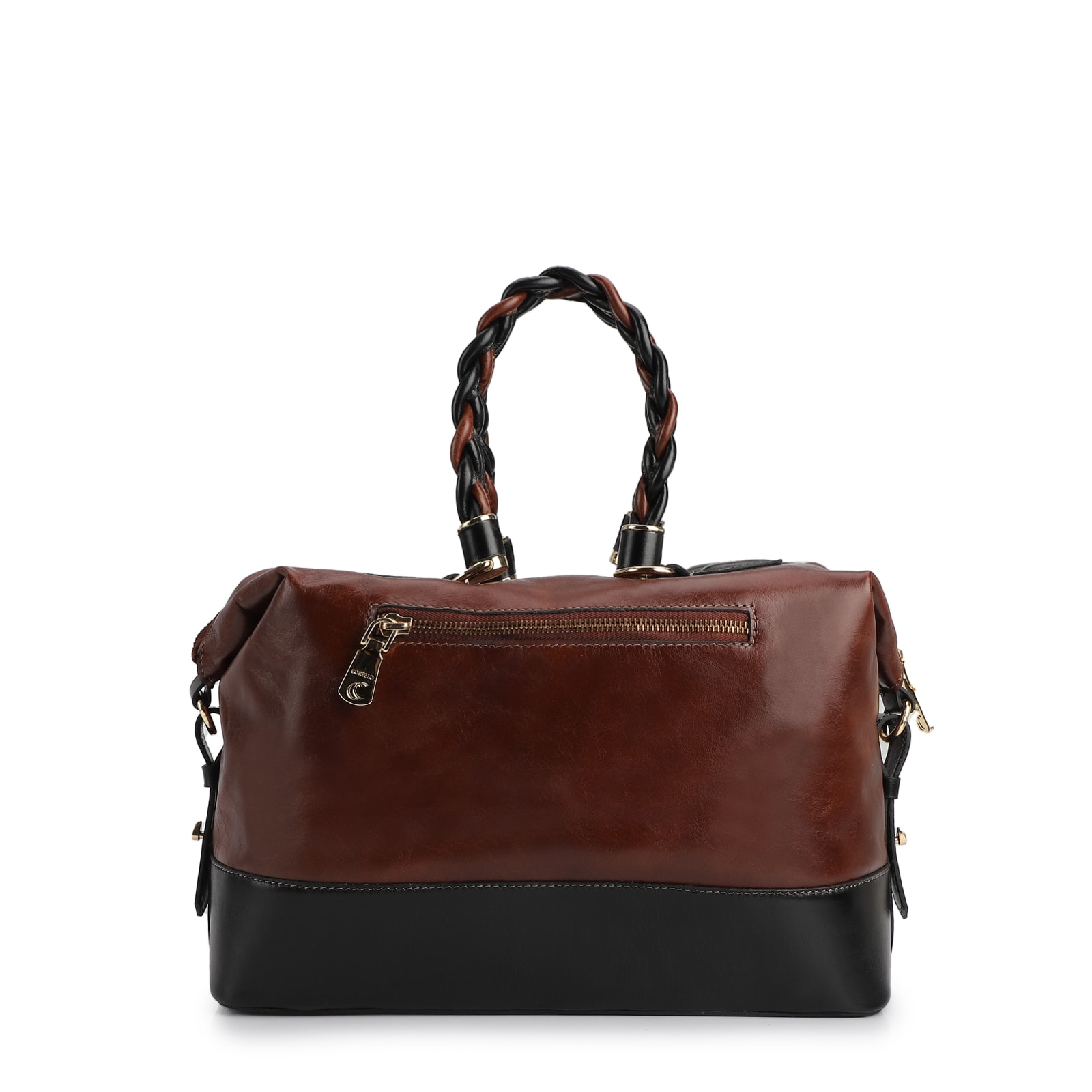 Bolsa Tote Couro Marrom / Preto