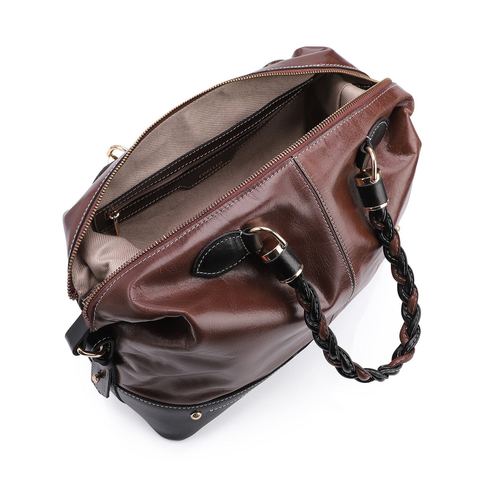 Bolsa Tote Couro Marrom/Preto