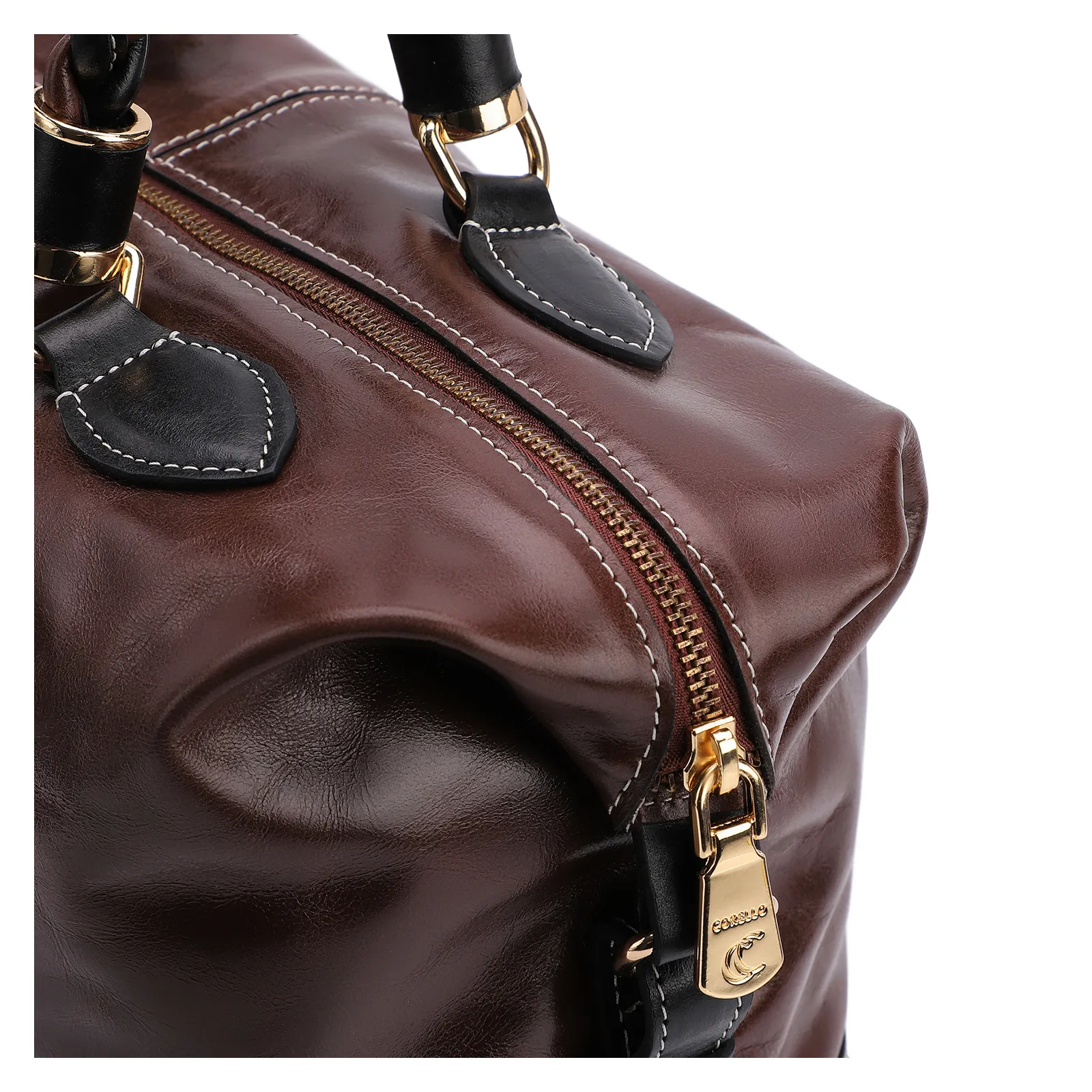 Bolsa Tote Couro Marrom/Preto
