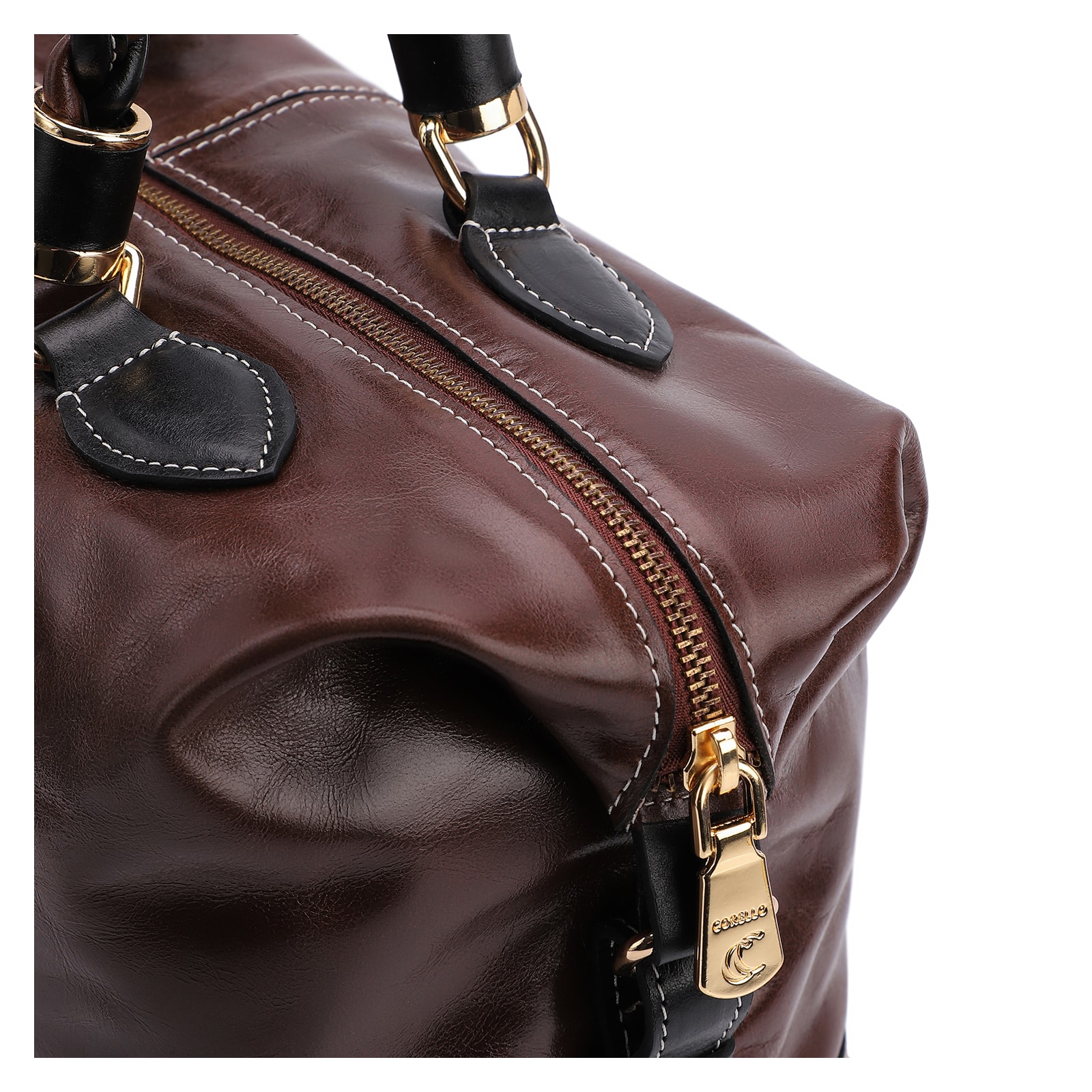 Bolsa Tote Couro Marrom/Preto