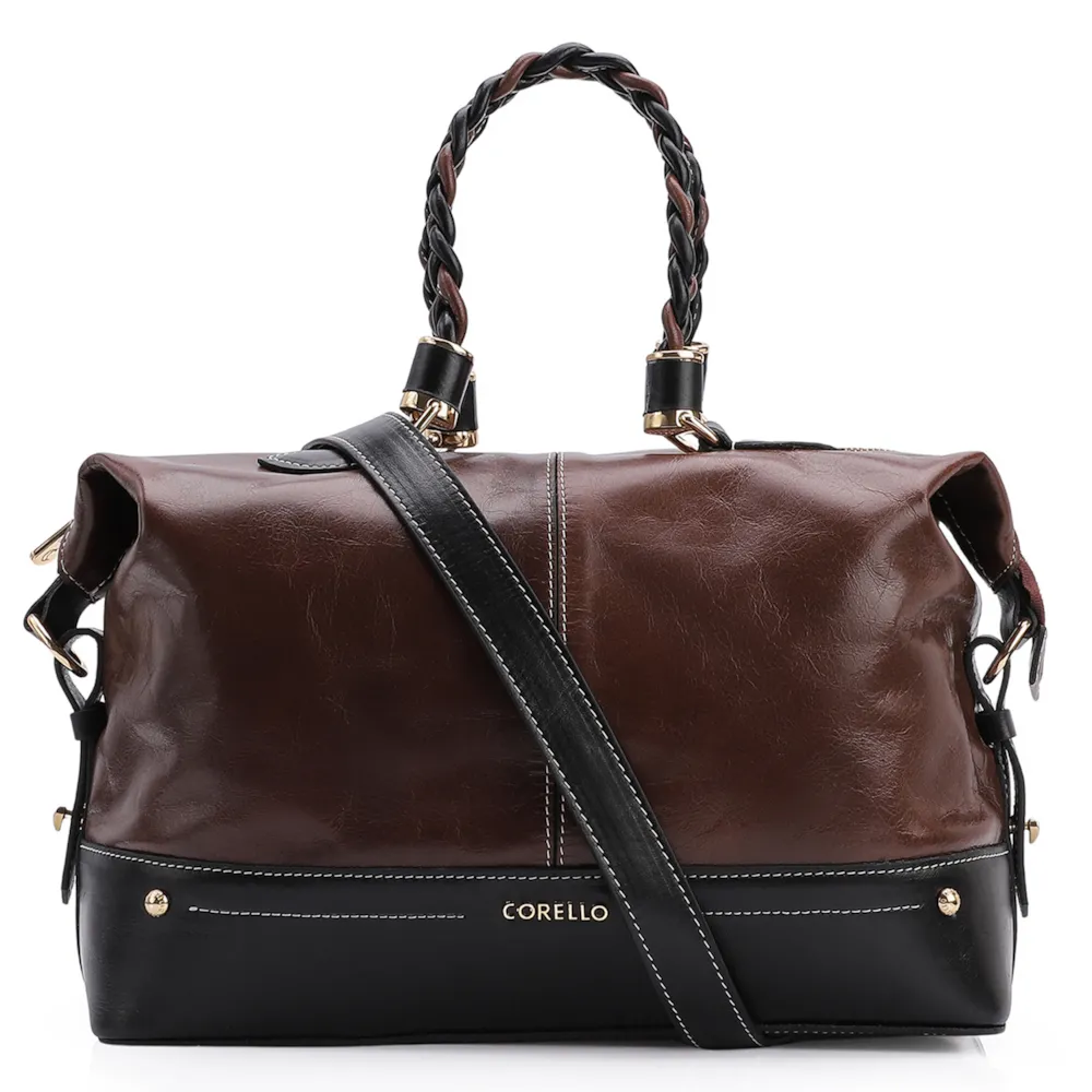 Bolsa Tote Couro Marrom/Preto