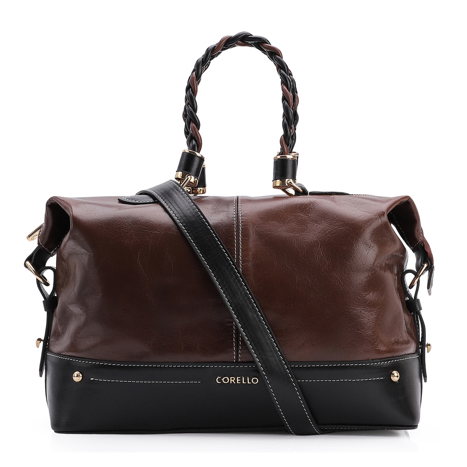 Bolsa Tote Couro Marrom/Preto