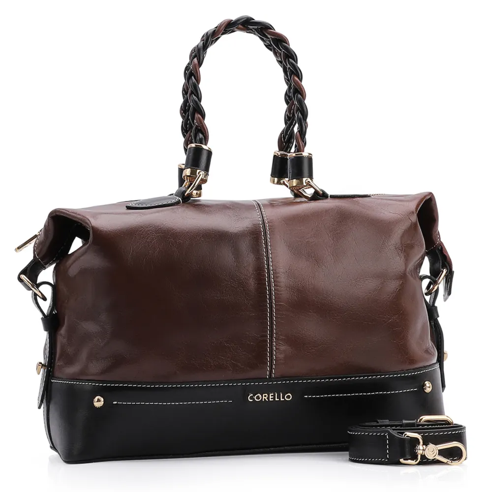 Bolsa Tote Couro Marrom/Preto - imagem 2
